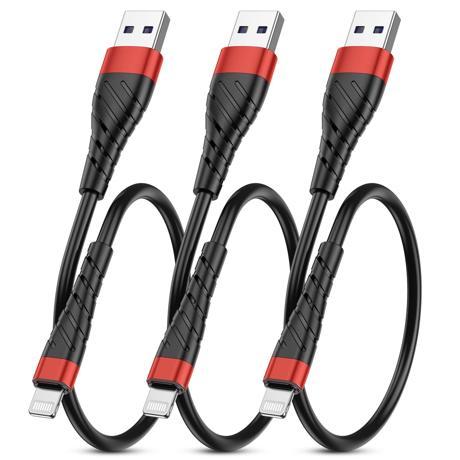 Compatible With Apple Mfi Certified Short For Iphone Charger Cable 3 Pack 1Ft, 12 Inch Lightning Charging Cord, Fast 2.4A For Ip