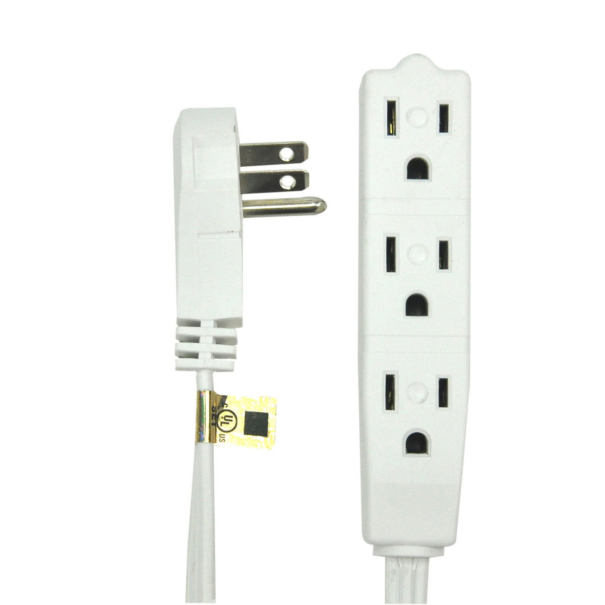 Bindmaster 25 Feet Extension Cord/Wire, 3 Prong Grounded, 3 Outlets, Angled Flat Plug, (25 Feet, White)
