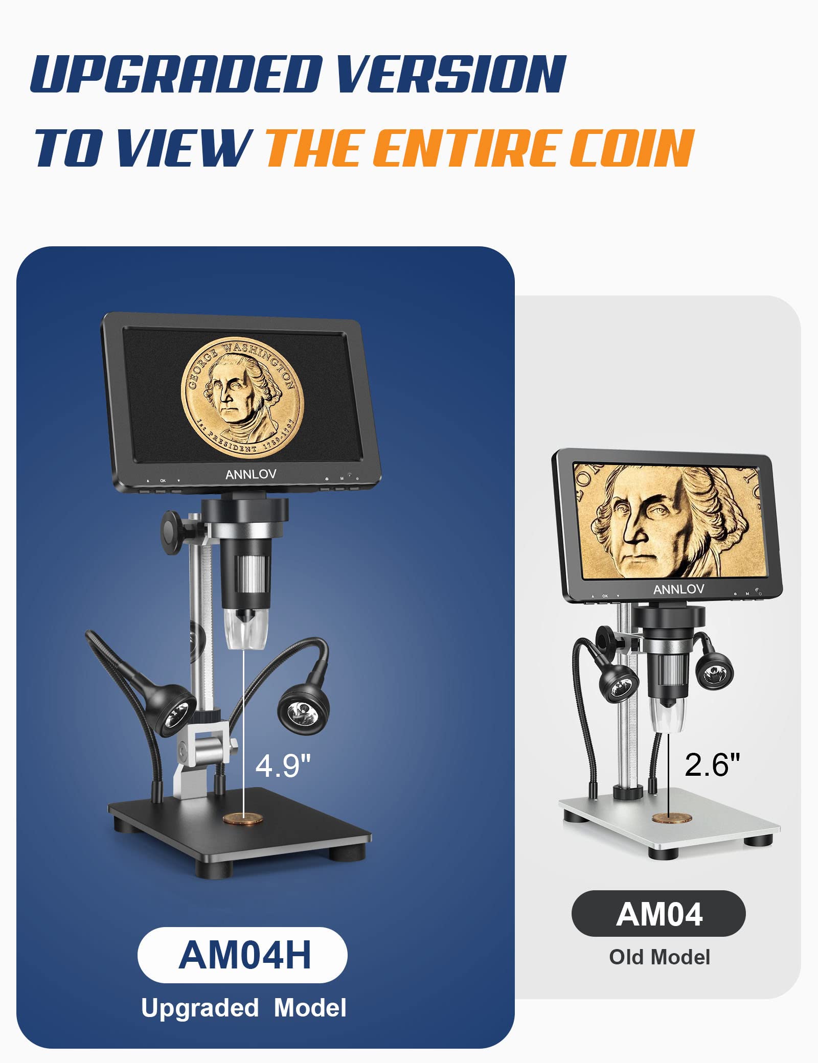 Annlov 7'' Hdmi Lcd Digital Microscope, 1500X Coin Microscope Video Microscope With 16Mp Image Sensor, Windows/Tv/Mac Compatible