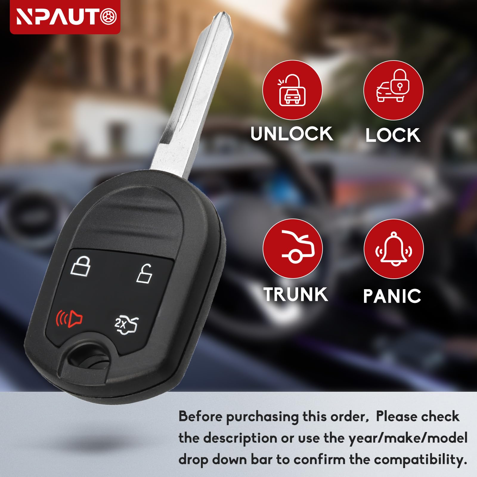 Npauto Key Fob Replacement Fits For 2003-2017 Ford Expedition Mustang Escape Fusion Edge Taurus Explorer, Mercury Sable, Lincoln
