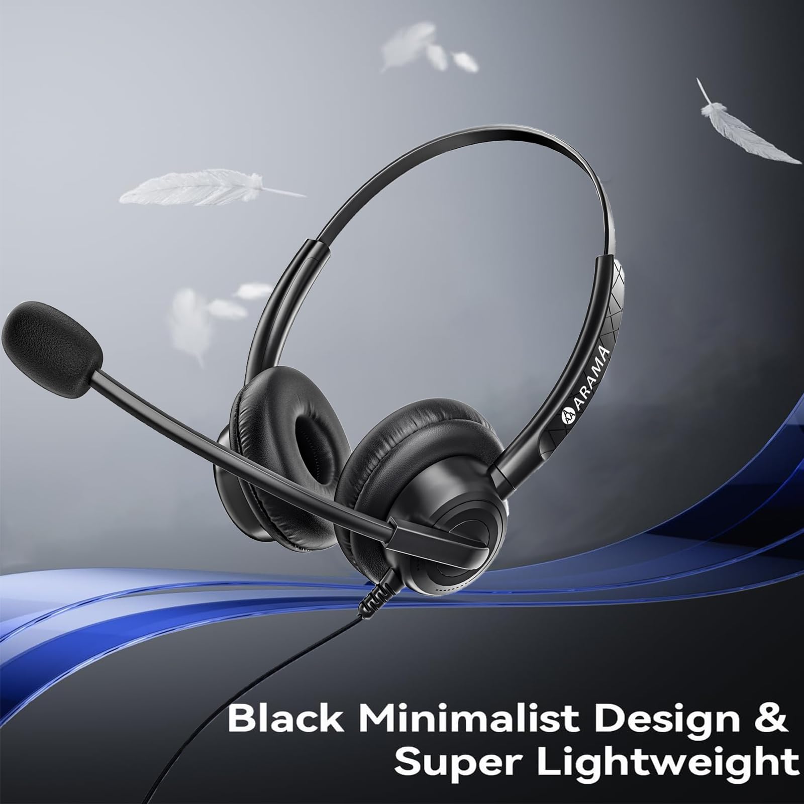 Arama Headset With Microphone For Pc, Usb Headset With Noise Canceling Microphone For Laptop, Wired Computer Headset With Mute For Home Office Online Class Skype Zoom Meetings