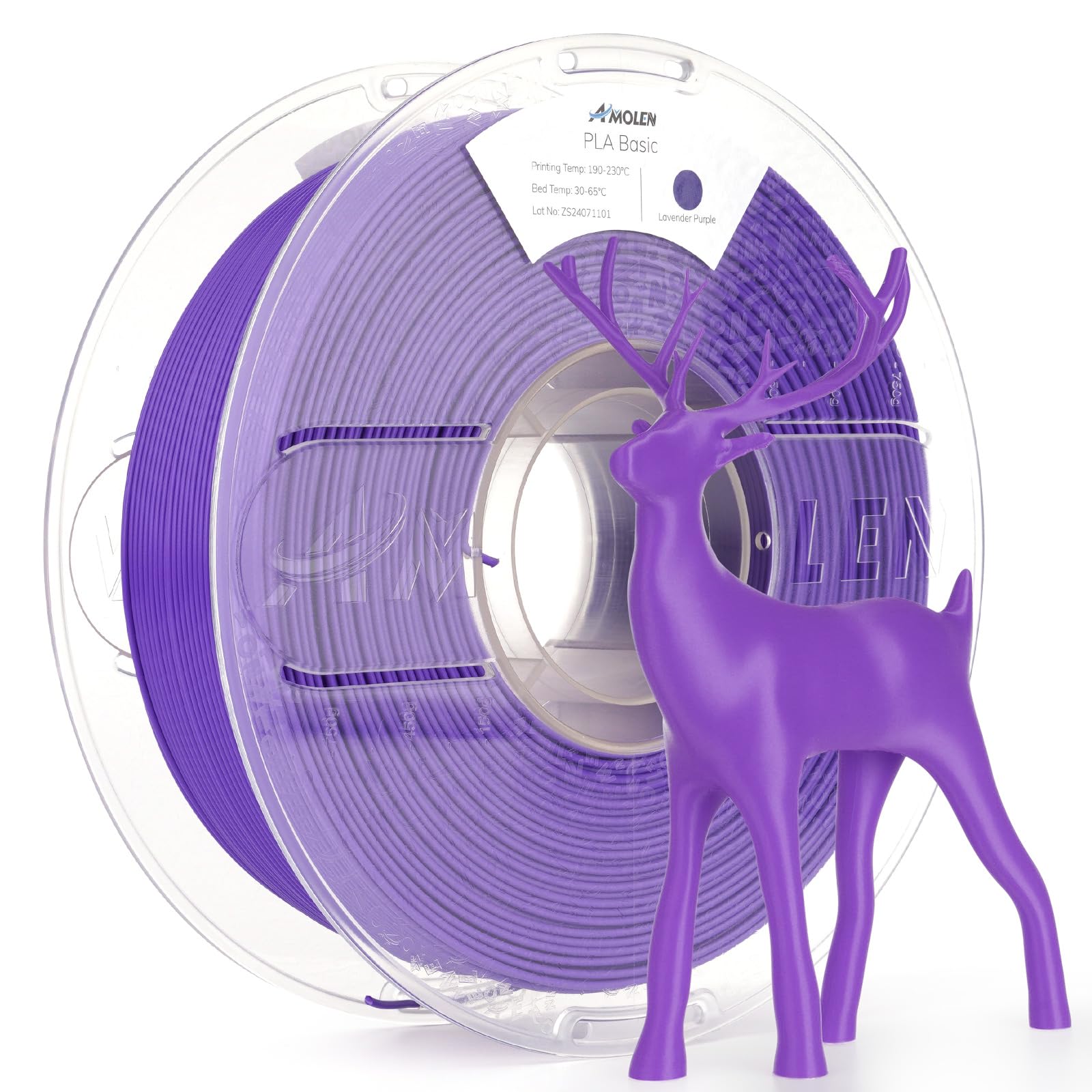 AMOLEN 3D Printer Filament PLA, True High Speed 600mm/s 1.75mm PLA Filament Lavender Purple PLA, 1KG/2.2lb, Dimensional Accuracy