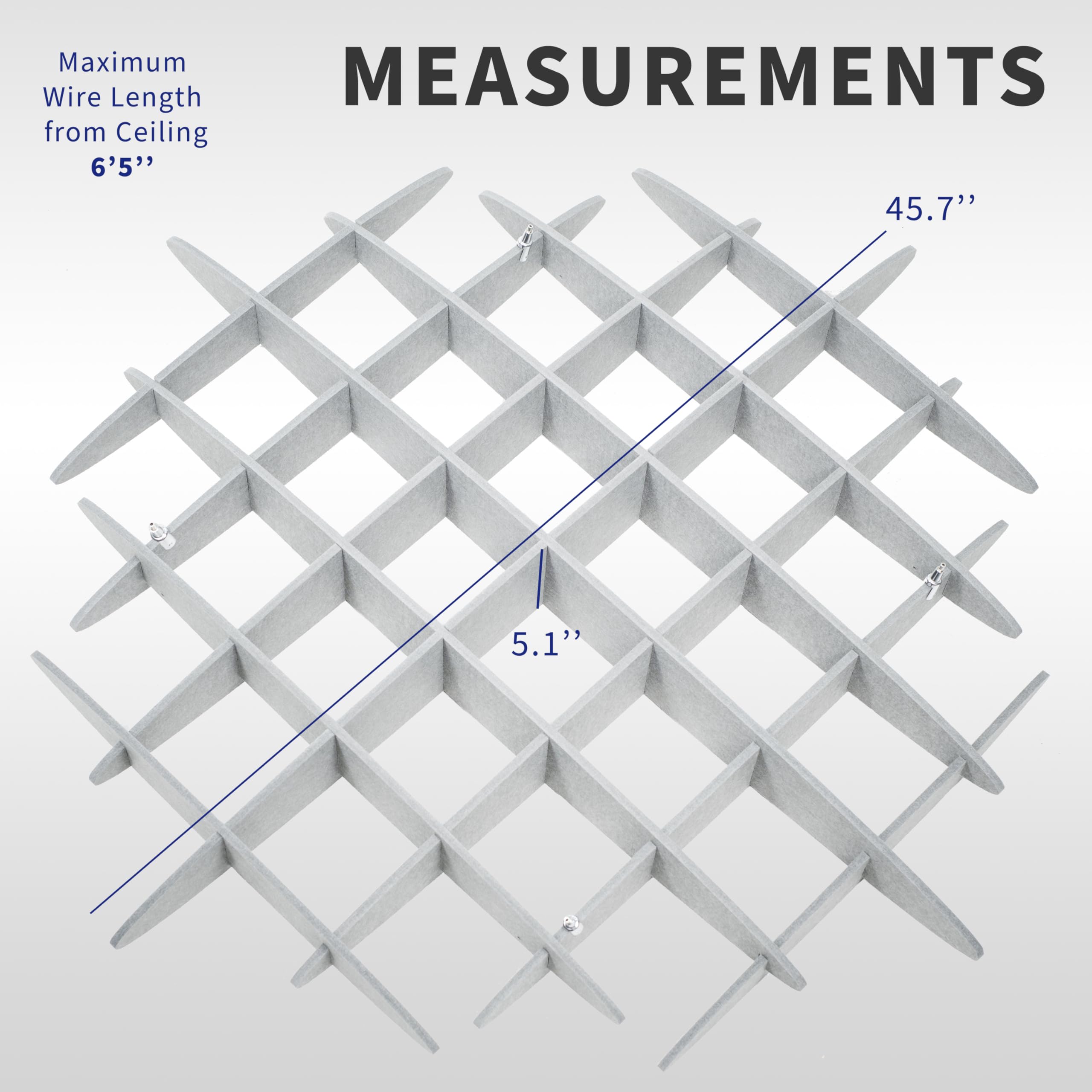 Vivo Acoustic Ceiling Waffle Panel, Hexagonal Hanging Sound Absorber, Modern Noise Reduction Chandelier, Light Gray, Pp Cw01G
