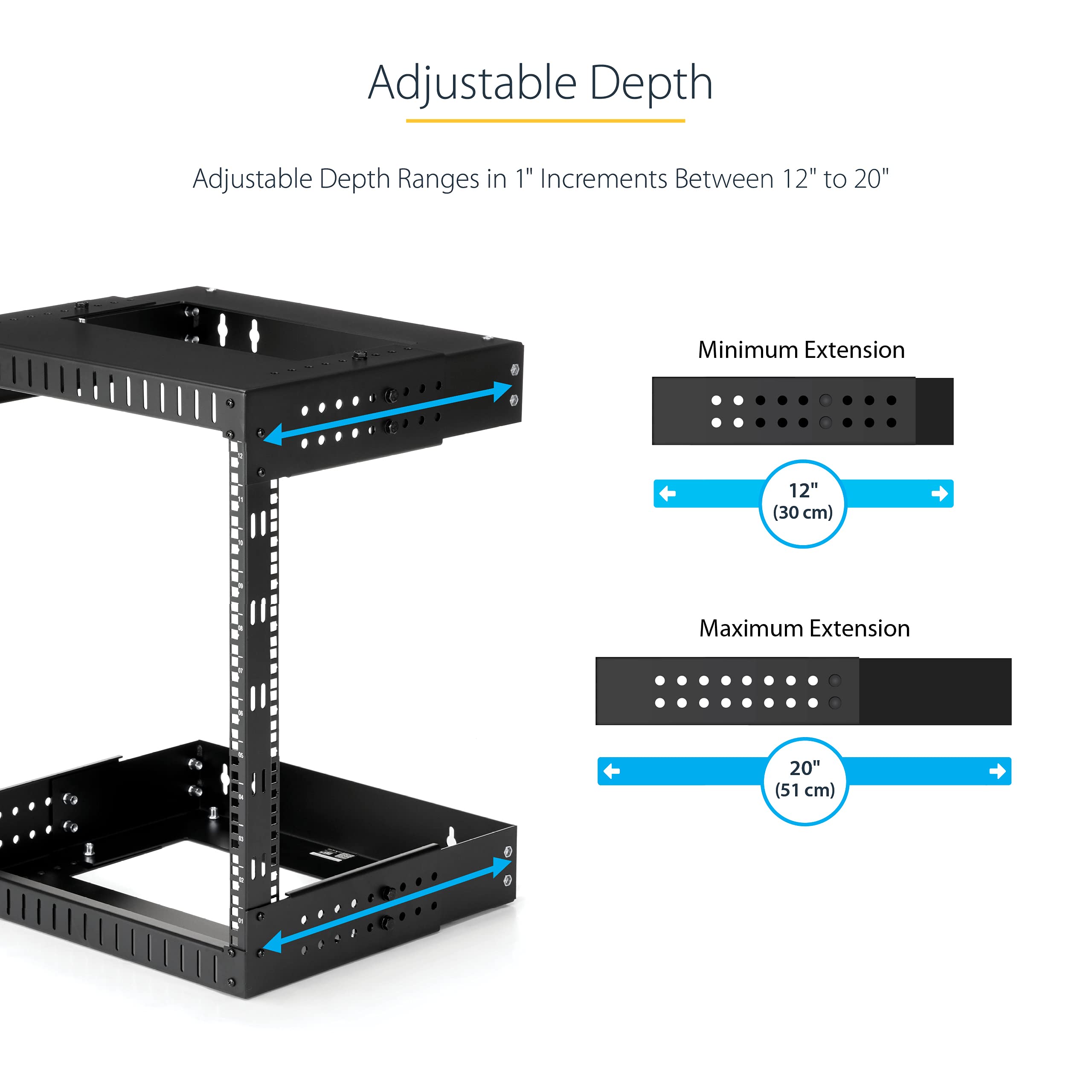 Startech.Com 2-Post 15U Heavy-Duty Wall Mount Network Rack, 19 Open Frame Server Rack With Adjustable Depth, Wall Mount Data Rac