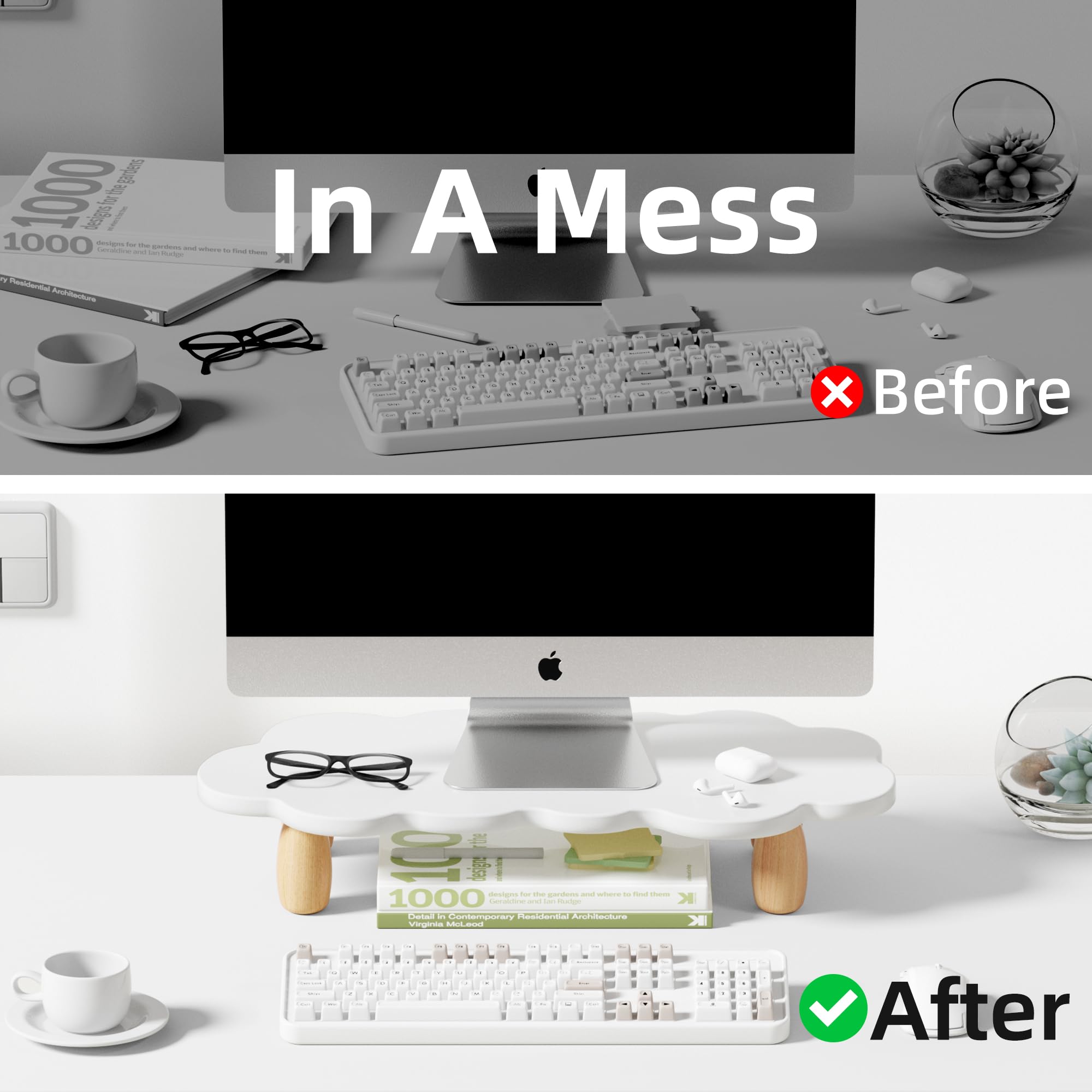 Afooyo Monitor Stand Riser,Sheep Shape Sturdy Wood Computer Monitor Stand, Monitor Stand Riser, Multi Purpose Desktop Organizer