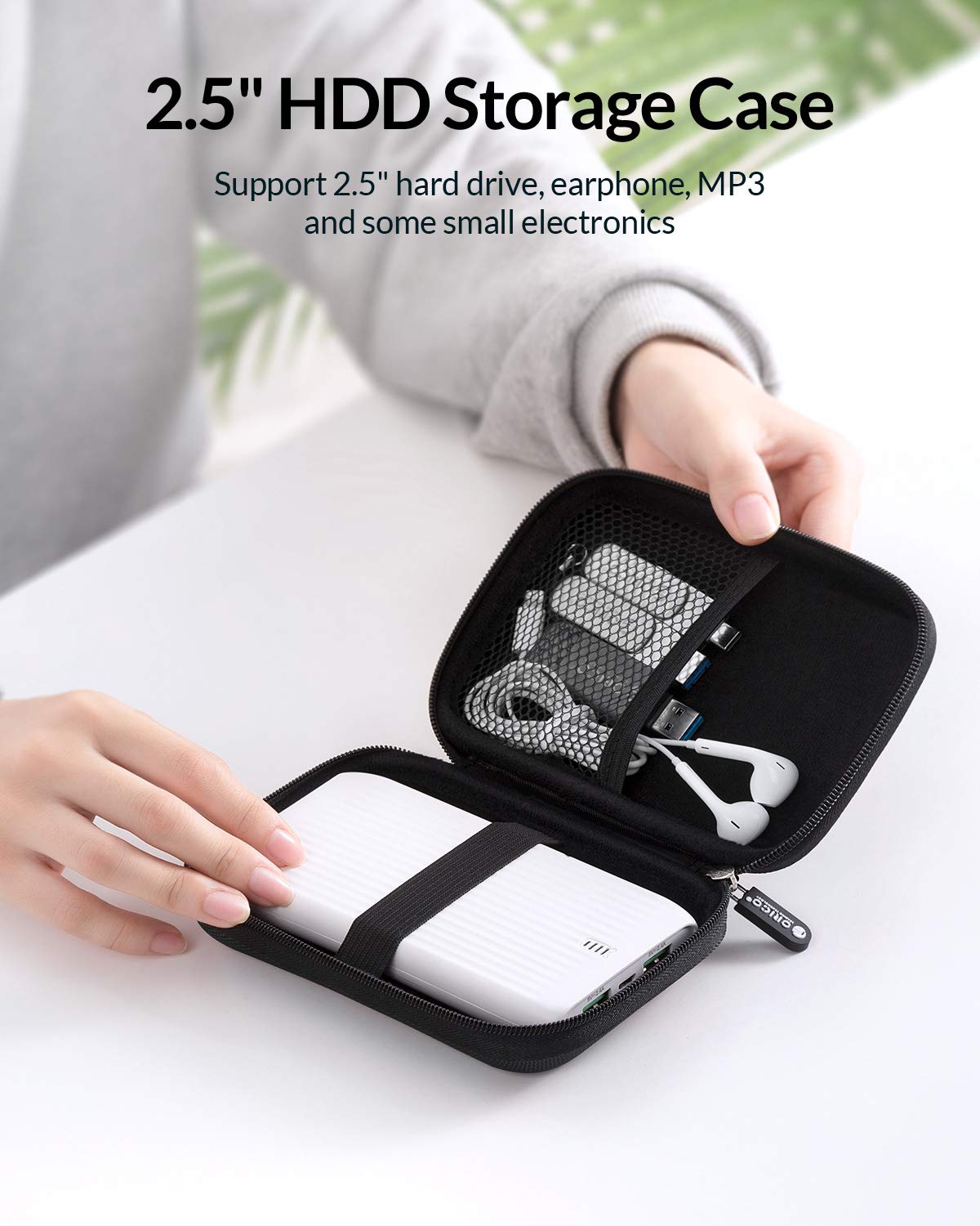 ORICO Hard Drive Case 2.5 inch External Drive Storage Carrying Bag Waterproof Shockproof with Inner Size 5.5x3.5x1.0inch for Organizing HDD and Electronic Accessories, Black(PHD 25)