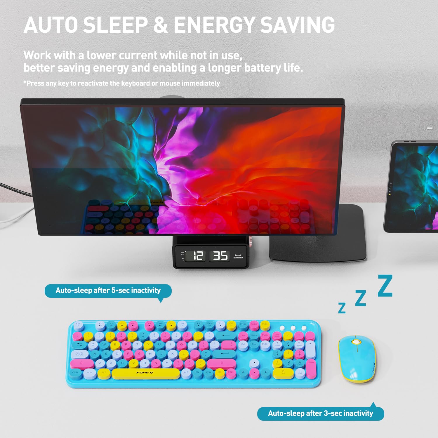 Fopett V2030 Wireless Keyboard And Mouse Combo For Windows, 2.4 Ghz Wireless, Full Sized Keyboard With Optical Mouse, Computer K