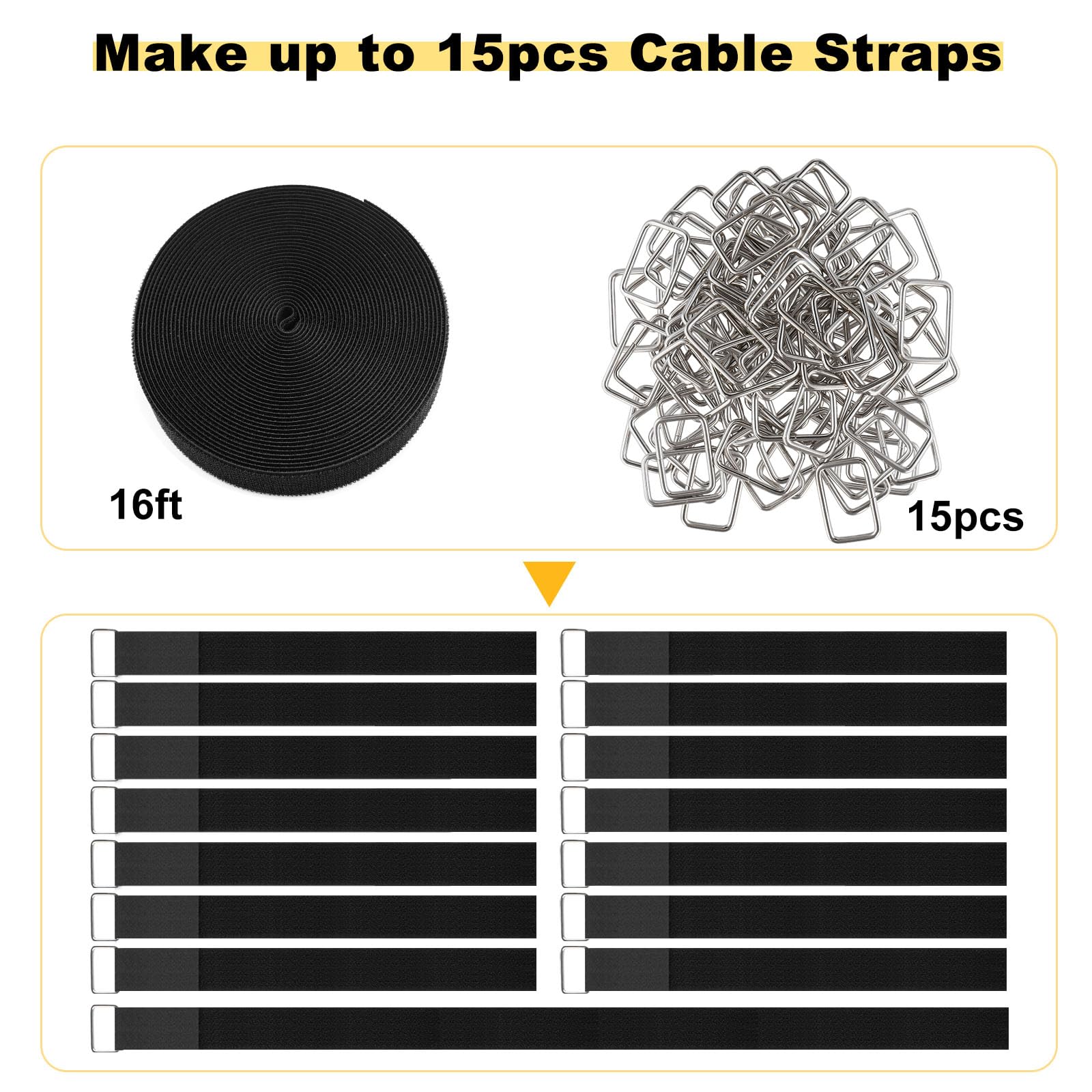 Ymcrlux 1.5''X16Ft Hook And Loop Straps With 15 Metal Buckles, Adjustable Fastening Cable Straps, Cut To Length Cinch Strap, Reu
