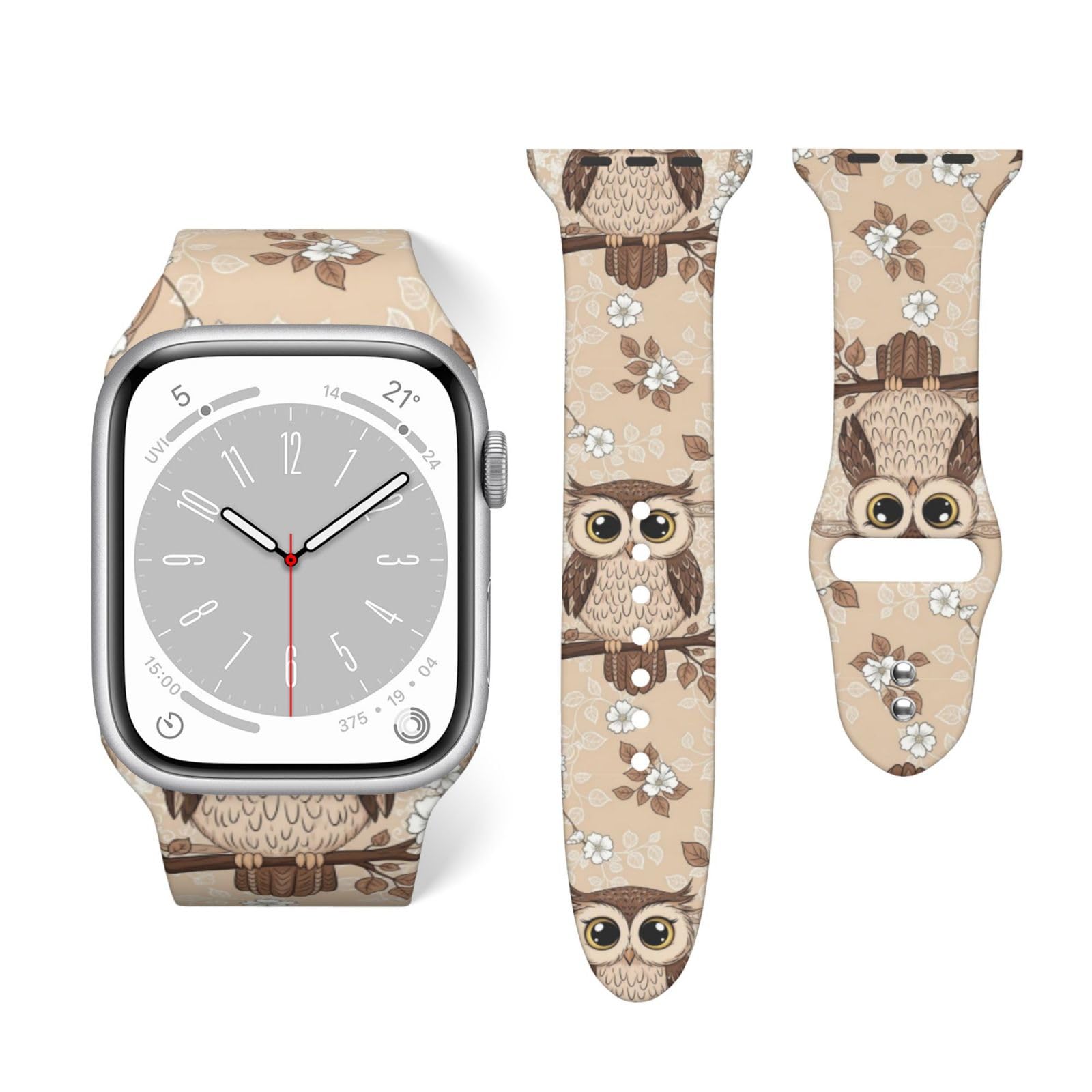 Soft Silicone Strap Adjustable Replacement Bands Compatible with Apple Watch Cute Owl, Fashionable Wristbands for Women and Girl