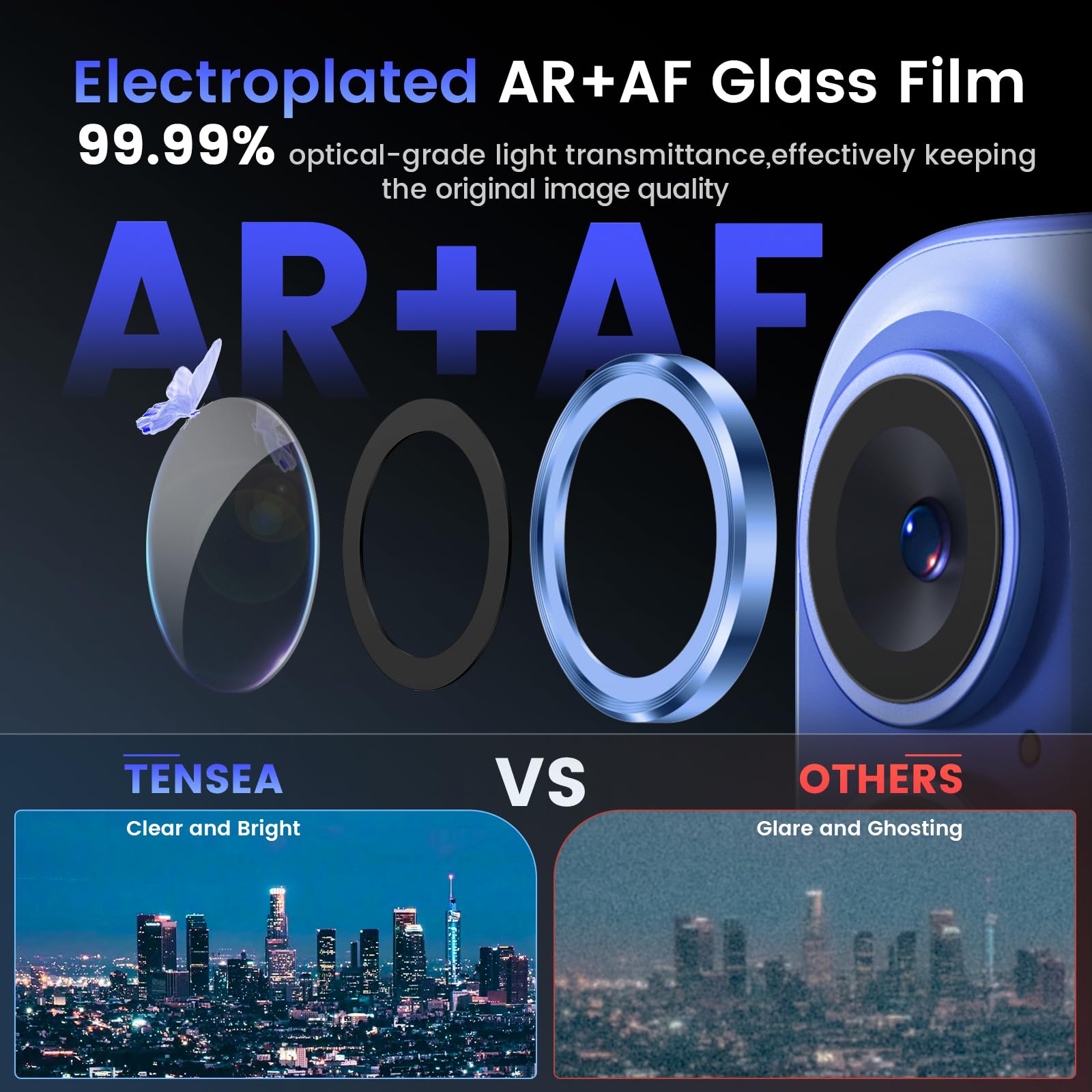 Tensea For Iphone 16 / Iphone 16 Plus Camera Lens Protector, 9H Tempered Glass Camera Cover Screen Protector, Hd Clear, Metal In