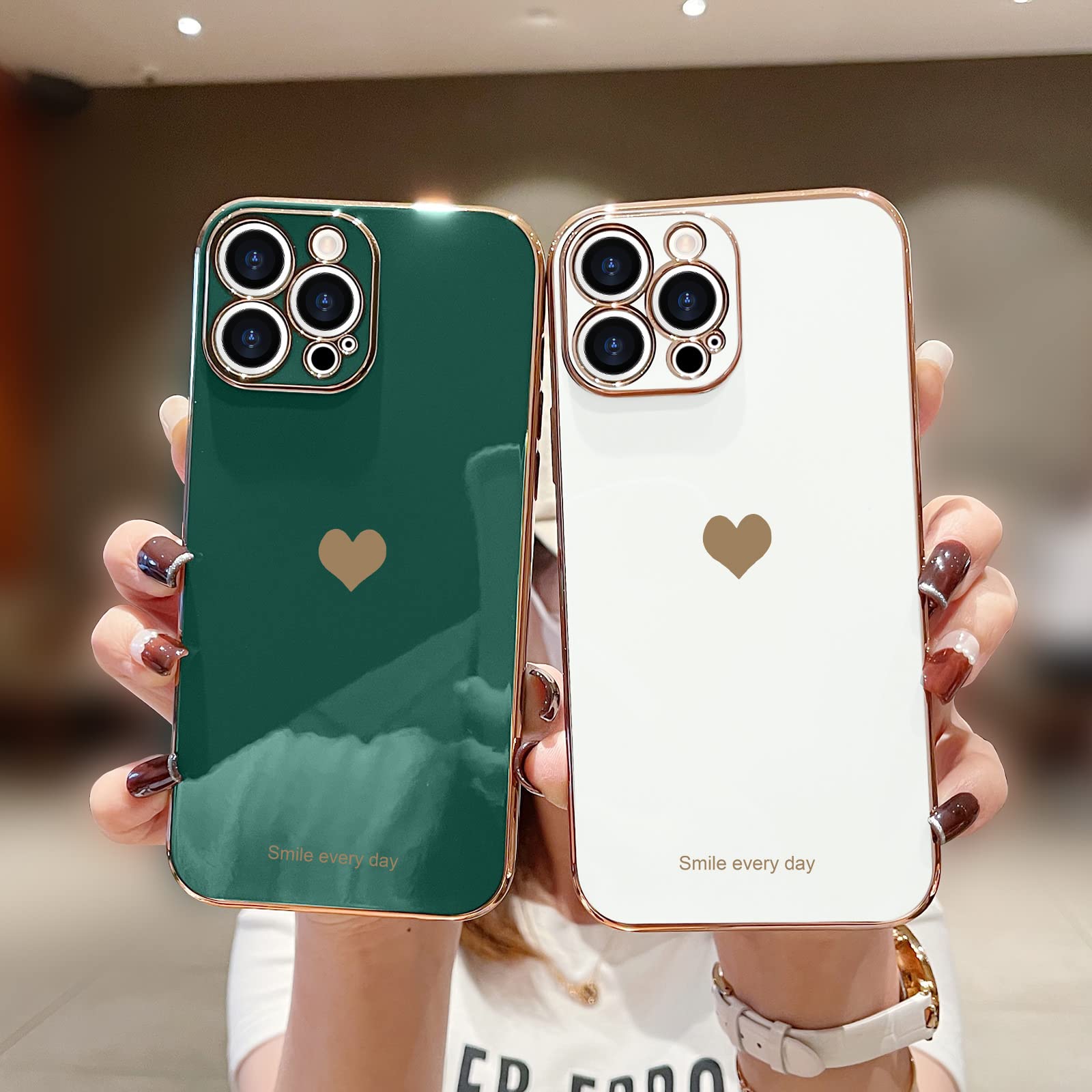 Teageo For Iphone 13 Pro Max Case For Women Girl Cute Love Heart Luxury Plating Soft Back Bling Cover Raised Camera Protection B
