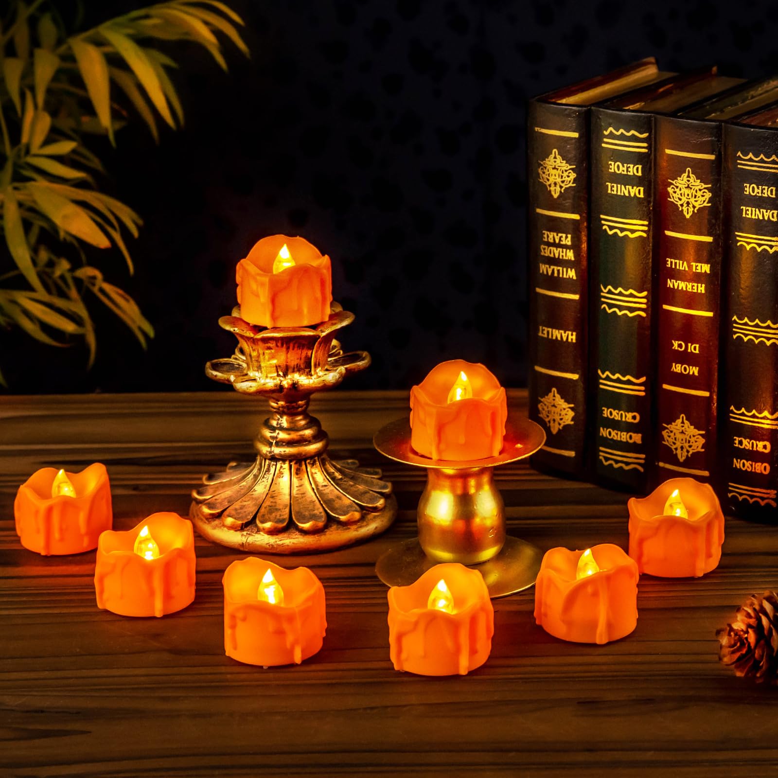 Windshell Orange Tealight Candles With Timer, Melting Design (Plastic), Battery Operated Led Flameless Tea Lights For Party, Tha