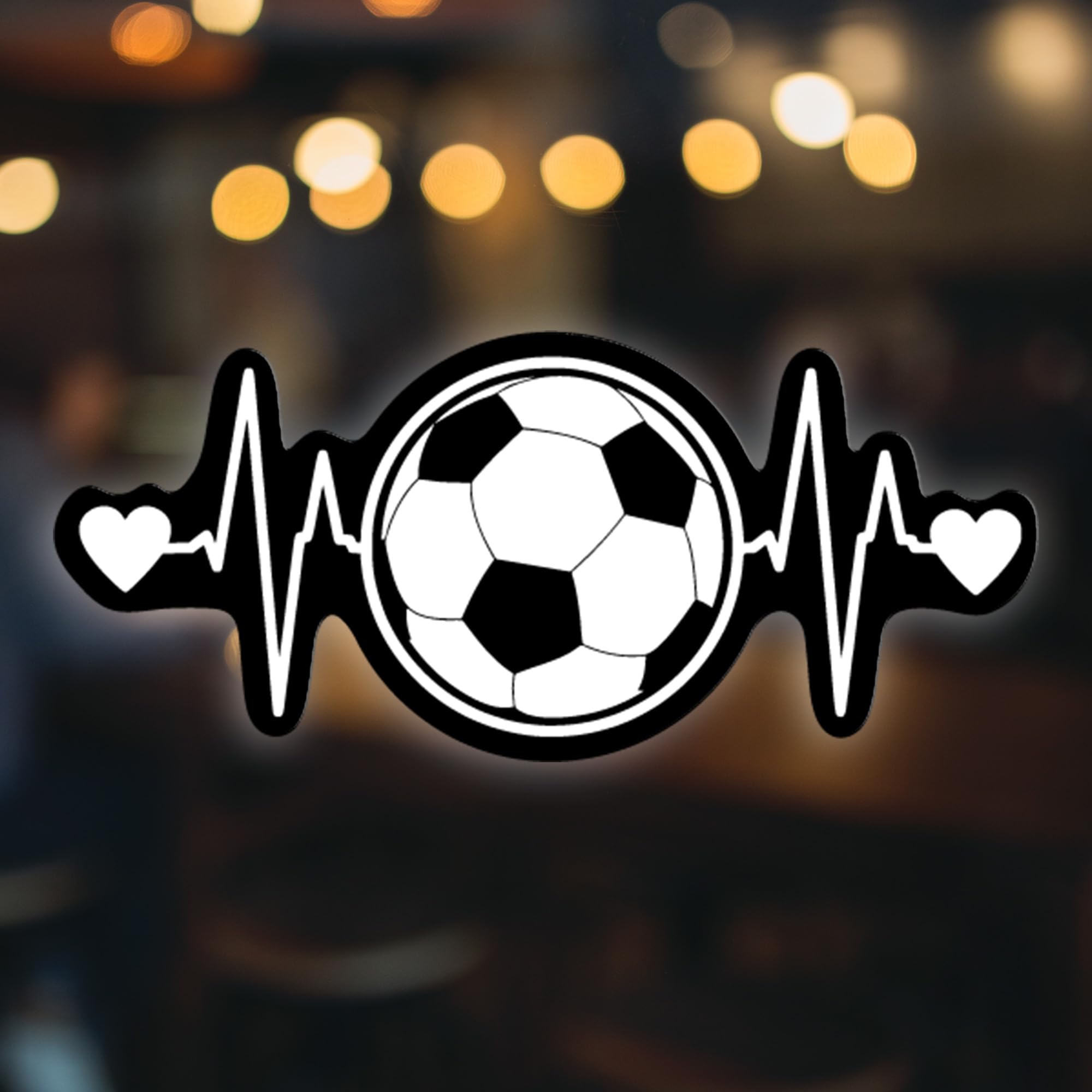 Soccer Ball Heartbeat Vinyl Decal Sticker | White On Black Design | Weatherproof For Cars, Trucks, Walls, Laptops, Cups & More |