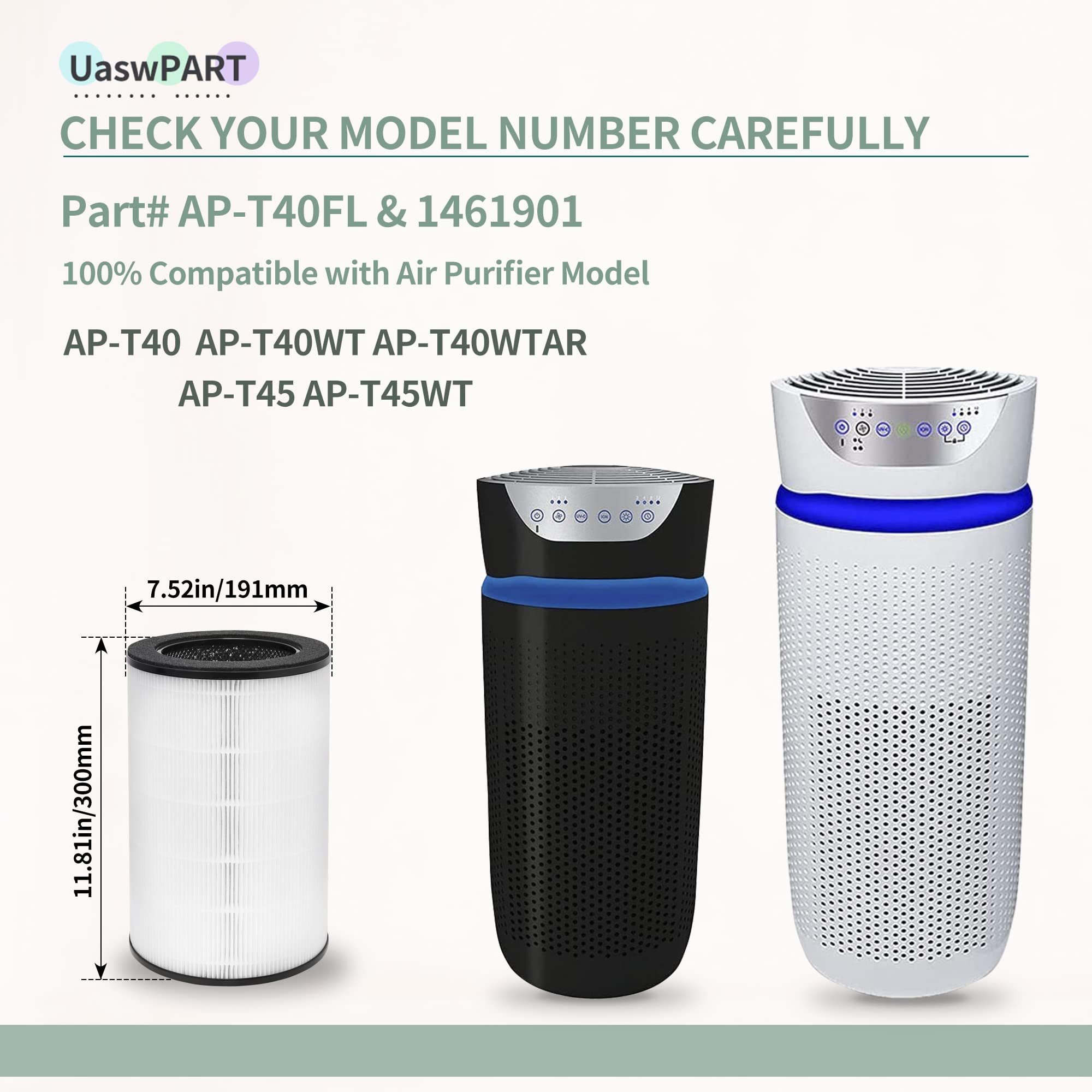[Upgraded] Ap T45 Ap T40Fl Replacement Filter Compatible With 1461901 Homedics Filter Replacement Ap T45 Ap T40 Ap T40Wt Ap T45W
