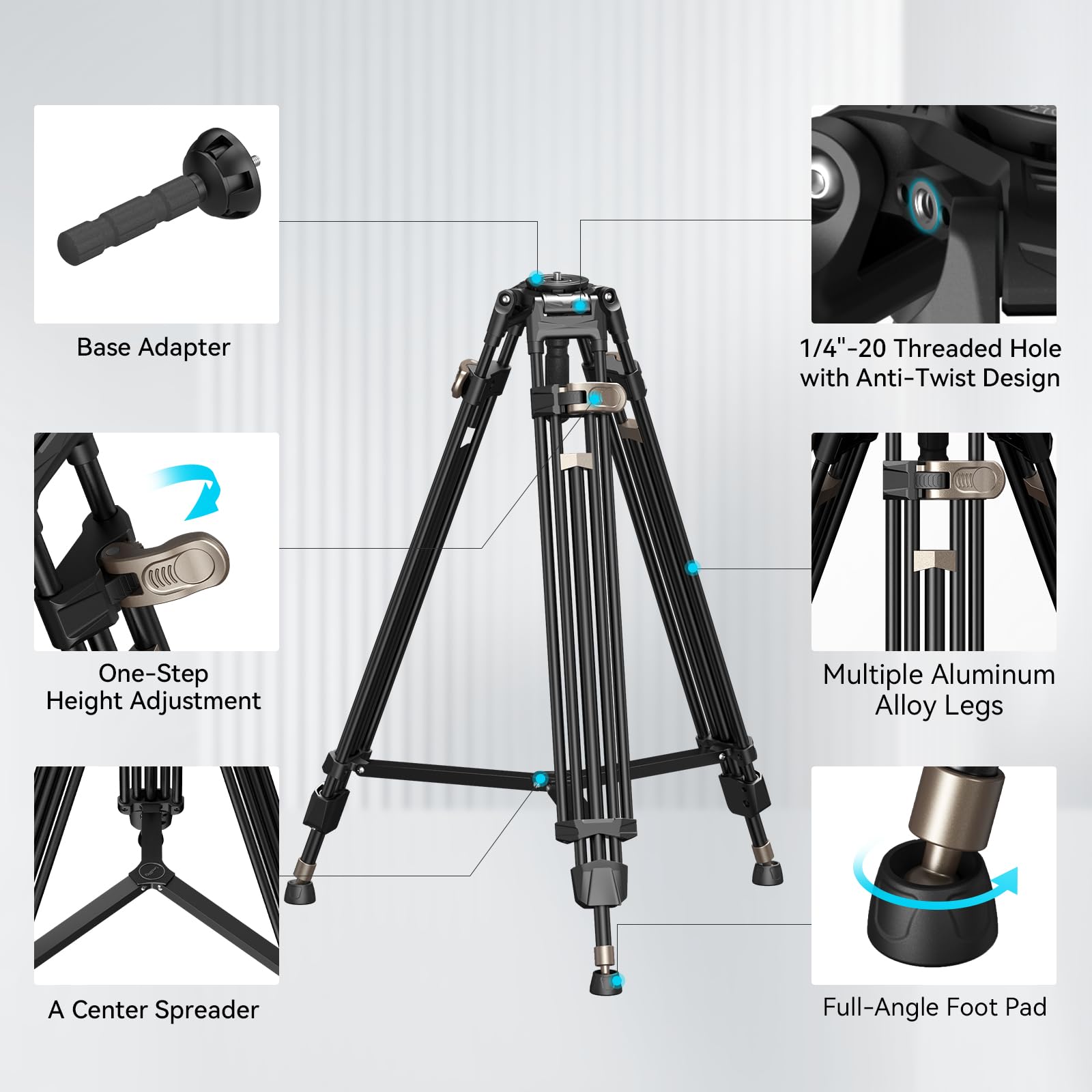 Smallrig Ad-80 Freeblazer Heavy-Duty Aluminum Alloy Tripod,71/Inch Video Tripod With 75Mm Bowl Adapter,One-Step Height Adjustmen