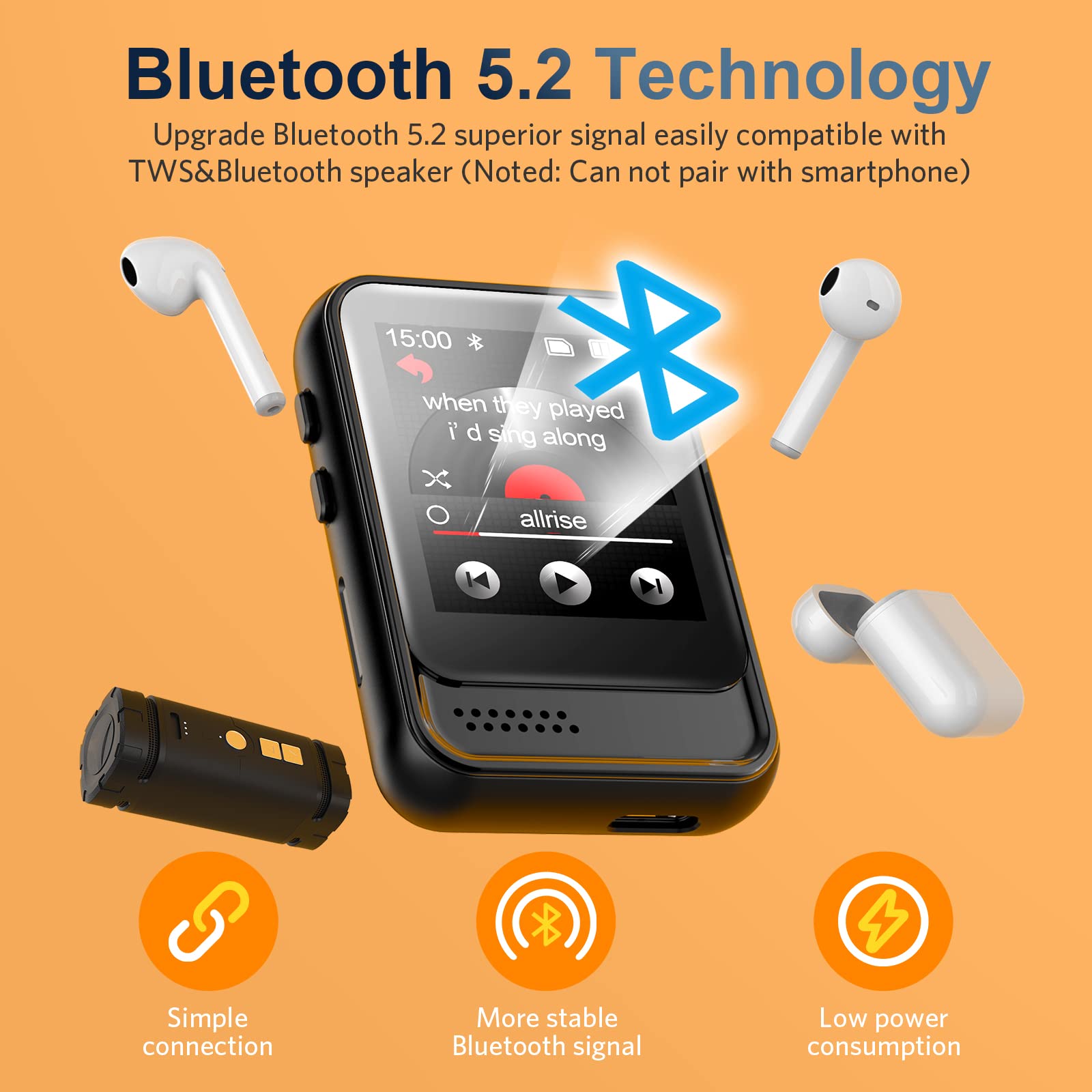 32Gb Mp3, Mp4 Player With Bluetooth For Running, Portable Music Player Built In Micro Sd Card Slot And Hd Speaker Support Fm Rad
