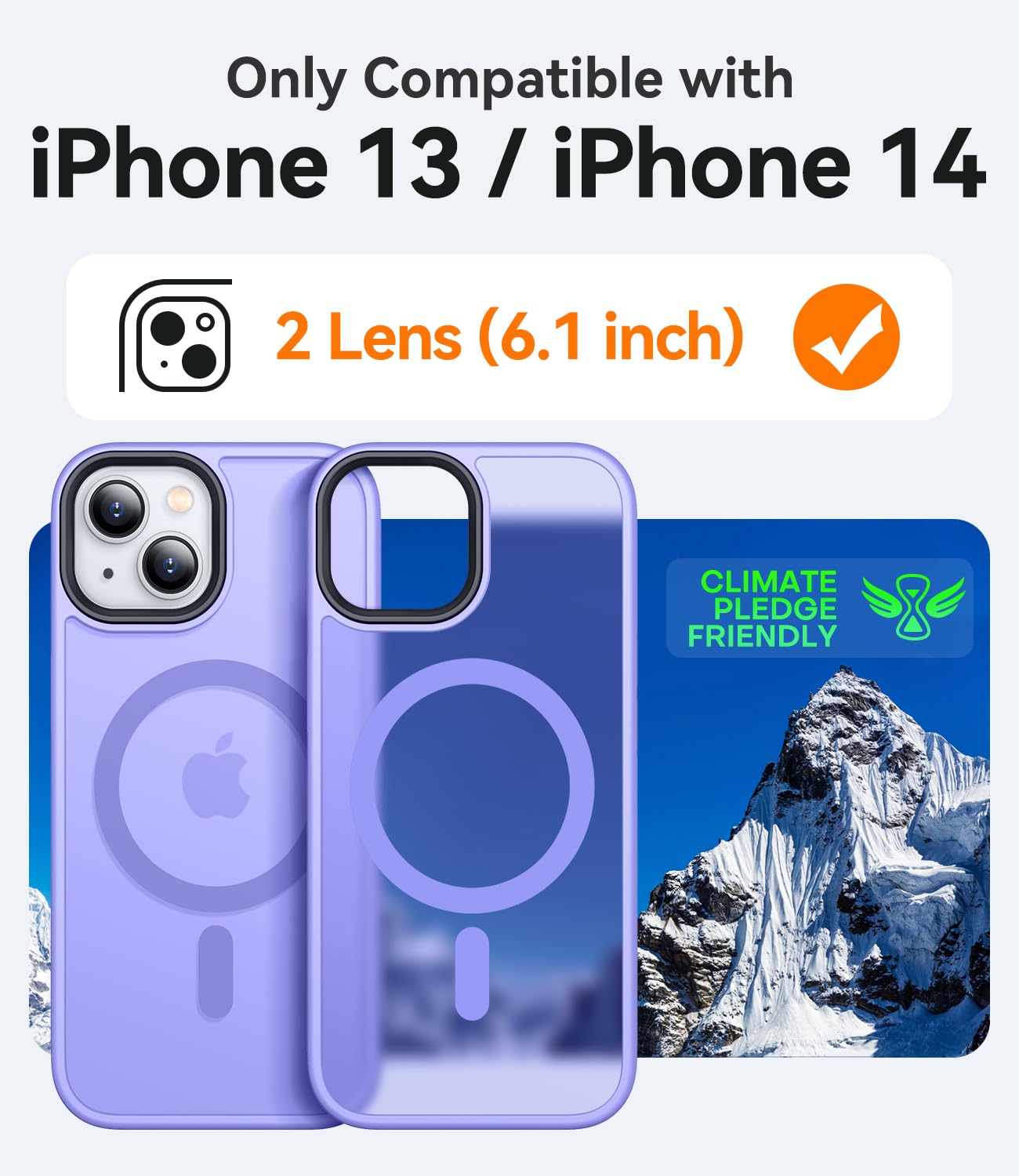 Canshn For Iphone 14 Case/Iphone 13 Case, Compatible With Magsafe, Translucent Matte Back Slim Shockproof Phone Cover, Light Pur