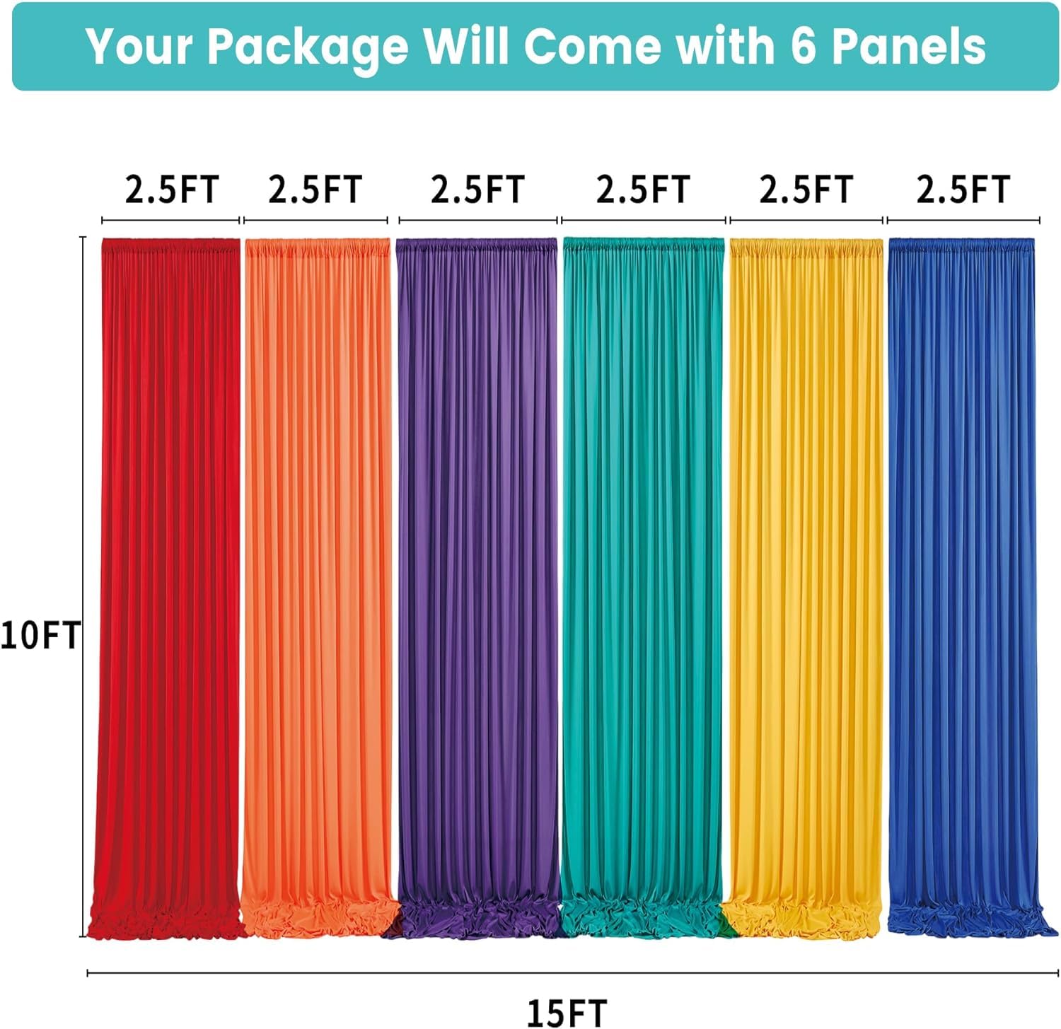 Htper 10ftx15ft Rainbow Backdrop Curtains - 6 Panels Colorful Photo Drapes for Parties, Weddings, Baby Showers - Model CP043106
