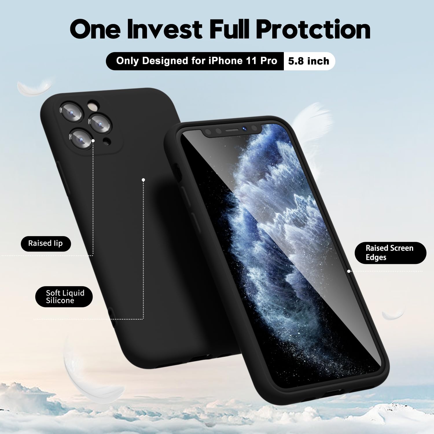 Oakxco For Iphone 11 Pro Phone Case Liquid Silicone, Thin Slim Soft Rubber Gel Tpu Plain Simple Cover For Women Girl Cute, Matte