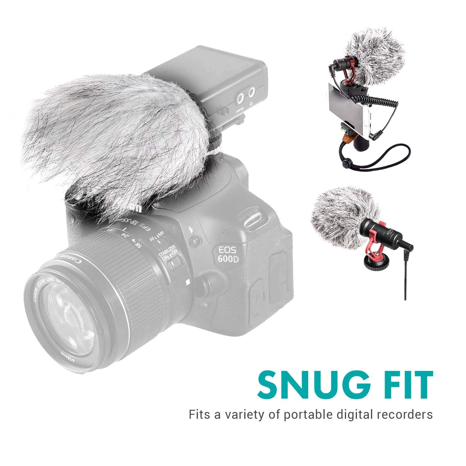 Movo Ws9 Furry Outdoor Windscreen Microphone Muff For Portable Digital Recorders Up To 3'' X 1.5'' (W X D)   Fits The Zoom H4N P