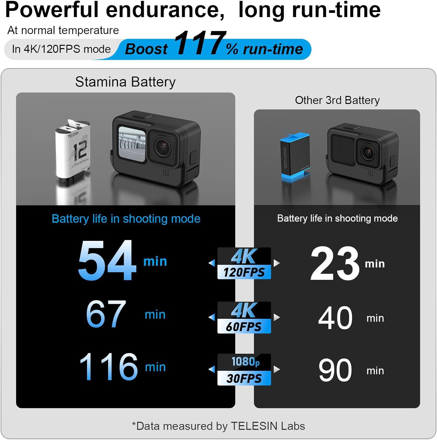 Telesin 2 Pack Enduro Battery Charger For Go Pro Hero 12 Hero 11 Hero 10 Hero 9, Long Lasting Batteries As Original Official + P