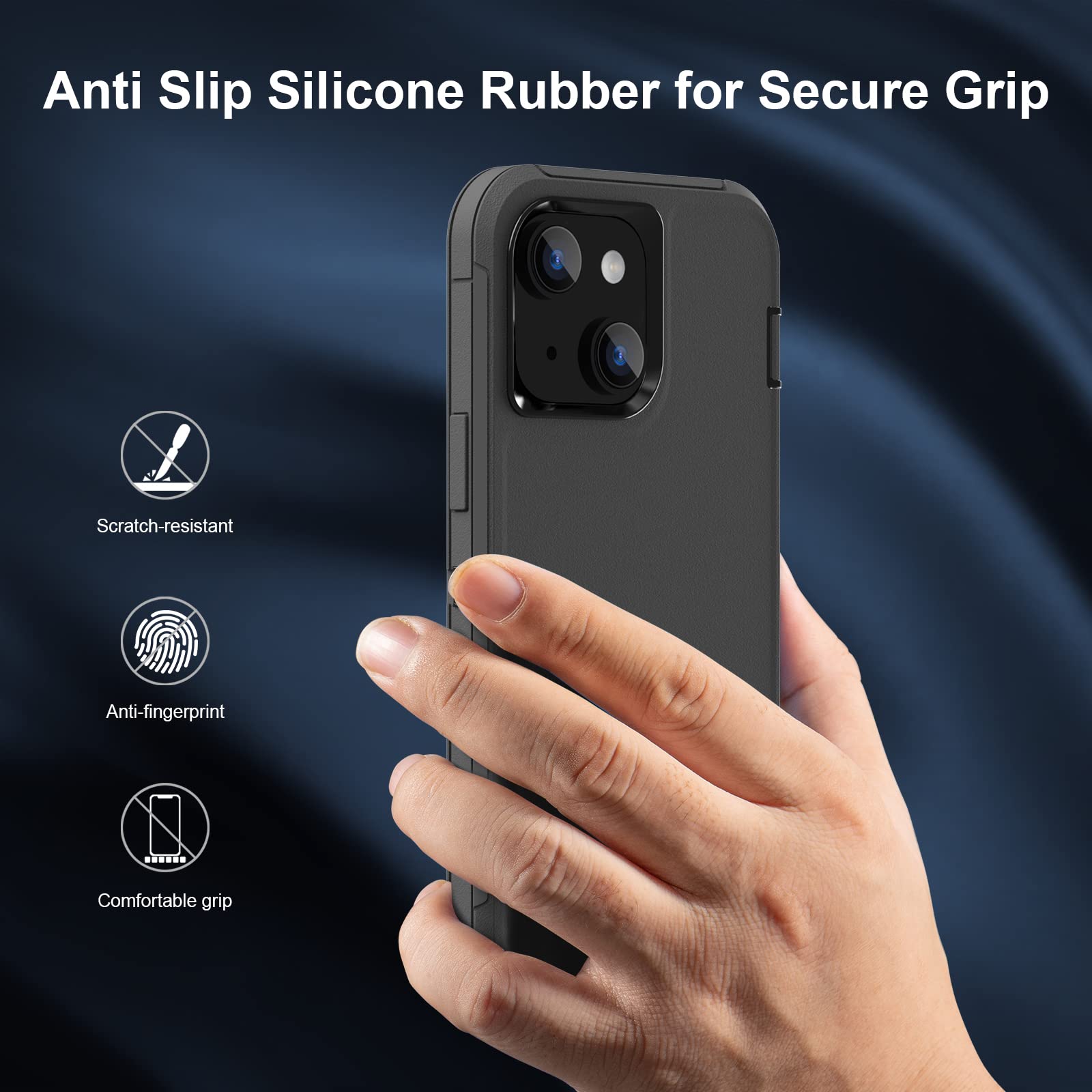 Sansunto For Iphone 13 & 15 Case, For Iphone 14 Protective Case, 3 Layer Heavy Duty Shockproof Silicone Rubber Cover, Rugged Hyb