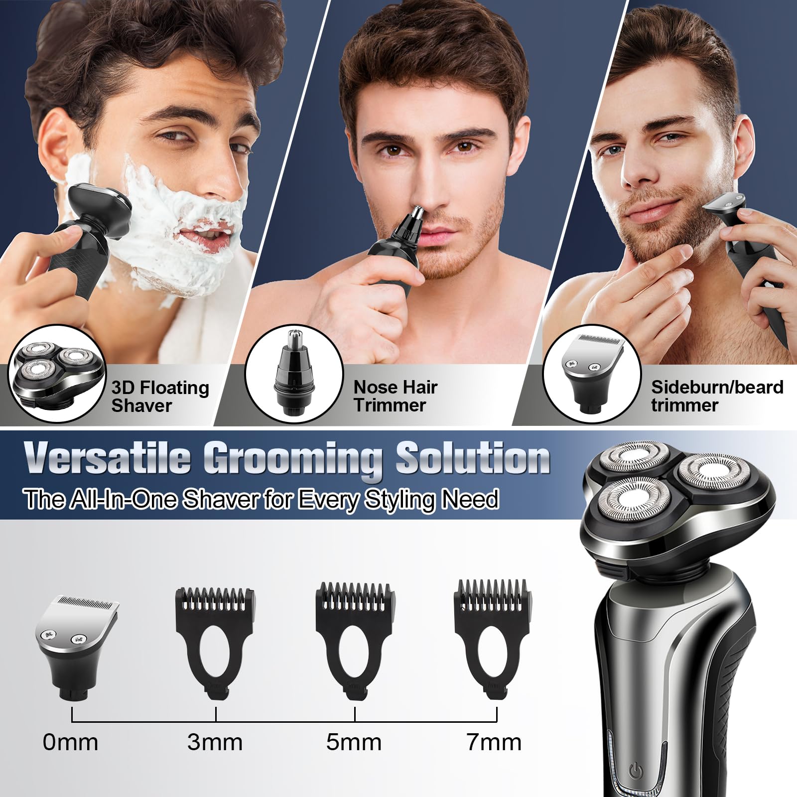 Electric Razor For Men, Men'S Electric Shavers Rotary Replacement Waterproof Rechargeable,Electric Shaver For Men Cordless Float