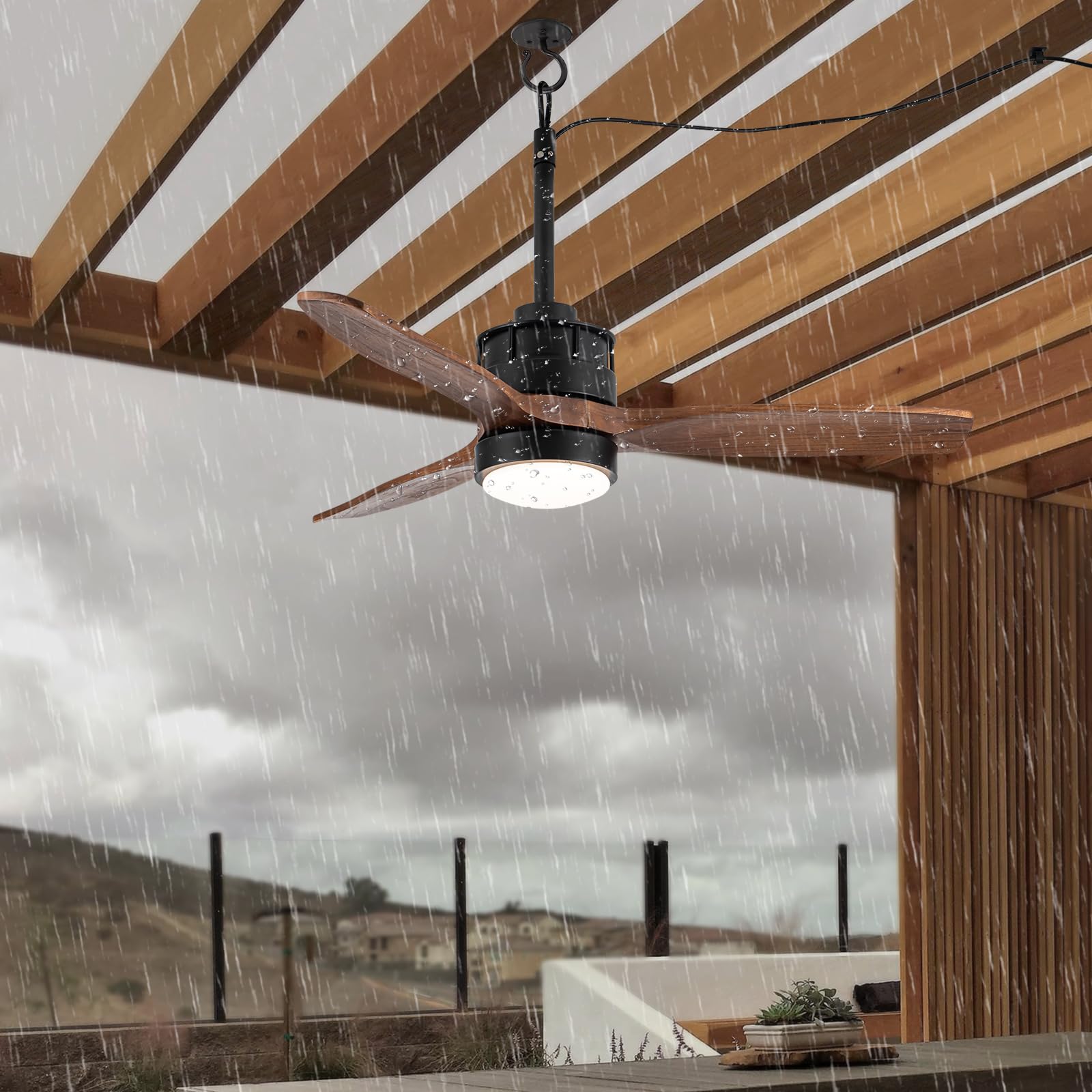 EKIZNSN 42 Waterproof Outdoor Ceiling Fan for Gazebo with Hook - Damp Rated Hanging Fan with Light