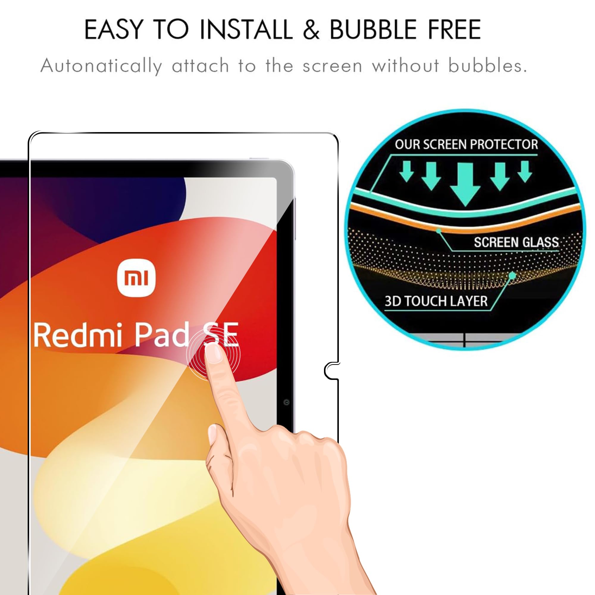 Suttkue For Xiaomi Redmi Pad Se 11 Inch Screen Protector,9H Hardness, Anti Scratch, Tempered Glass Flim, Case Friendly, Anti Scratch,(2Pack)