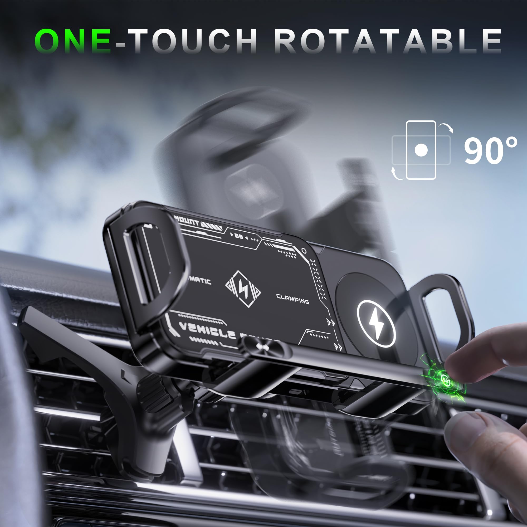 Jdhdl Wireless Car Charger Mount, Auto-Clamping 15W Dual Coil One-Touch 90 Rotatable Car Phone Holder Wireless Charger For Samsu