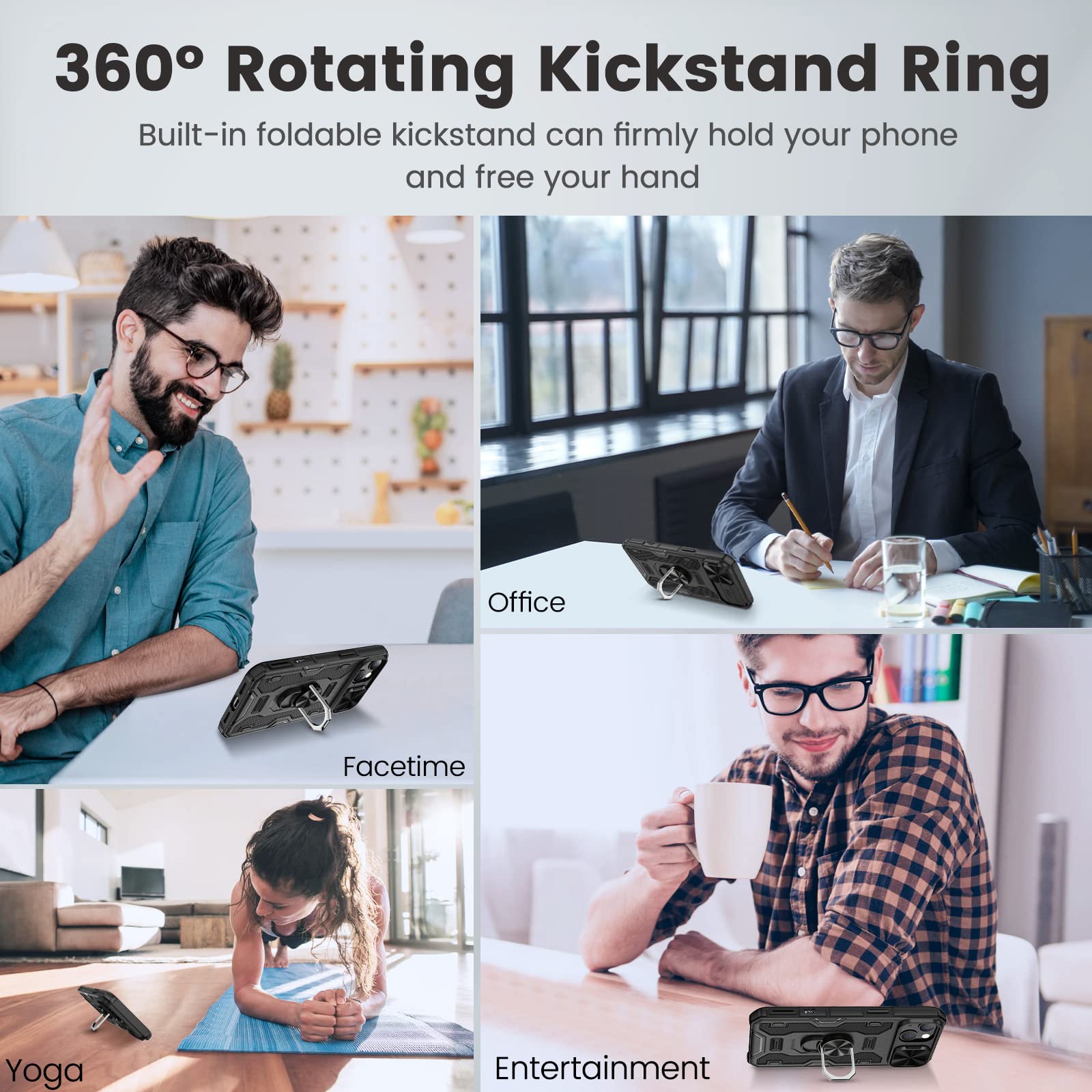 Caka For Iphone 14 Case, Iphone 13 Case With Camera Cover & Kickstand With Built In 360   Rotate Ring Stand Magnetic Magnet Prot