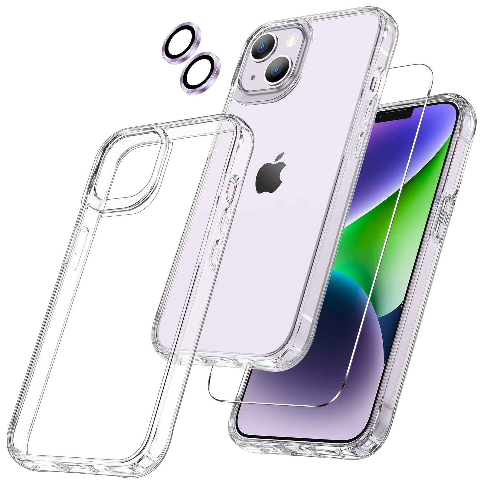 Maxdara [3 In 1 For Iphone 14 Case, Clear Case With Tempered Glass Screen Protector + Camera Lens Protector Drop Protection Case