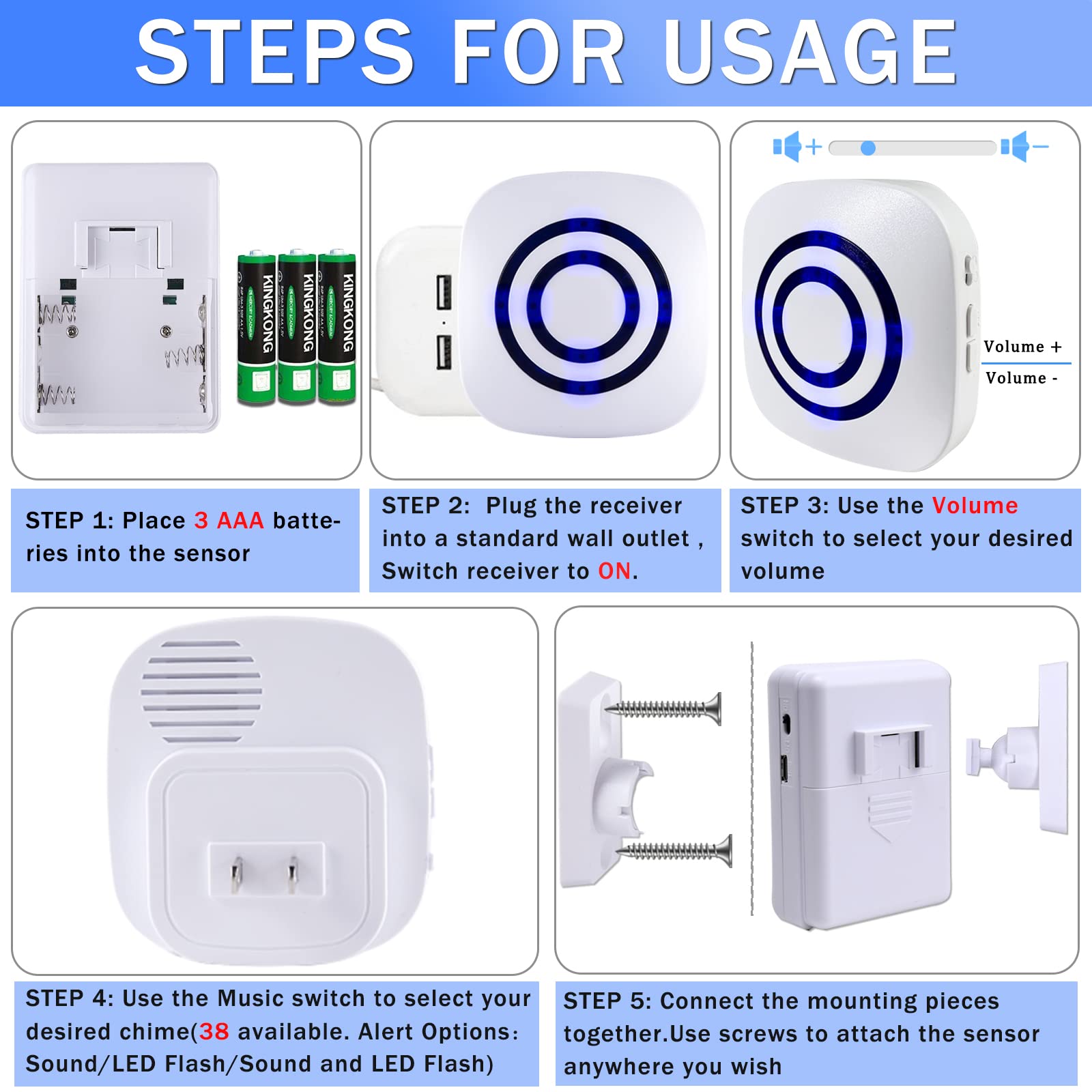 Motion Sensor Alarm,Wireless Driveway Alarm Indoor Home Security Business Detector Alert System  Monitor&Protect Property   2 Re