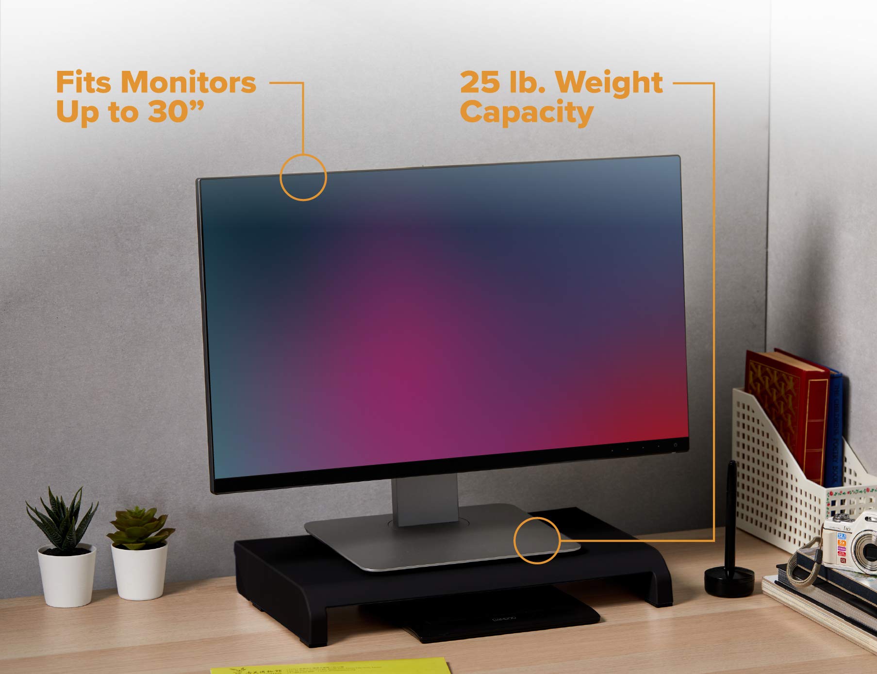 Bostitch Office Konnect Adjustable Monitor Stand Riser, 4 Height Adjustments, Built In Cable Management, Rubber Feet   Black