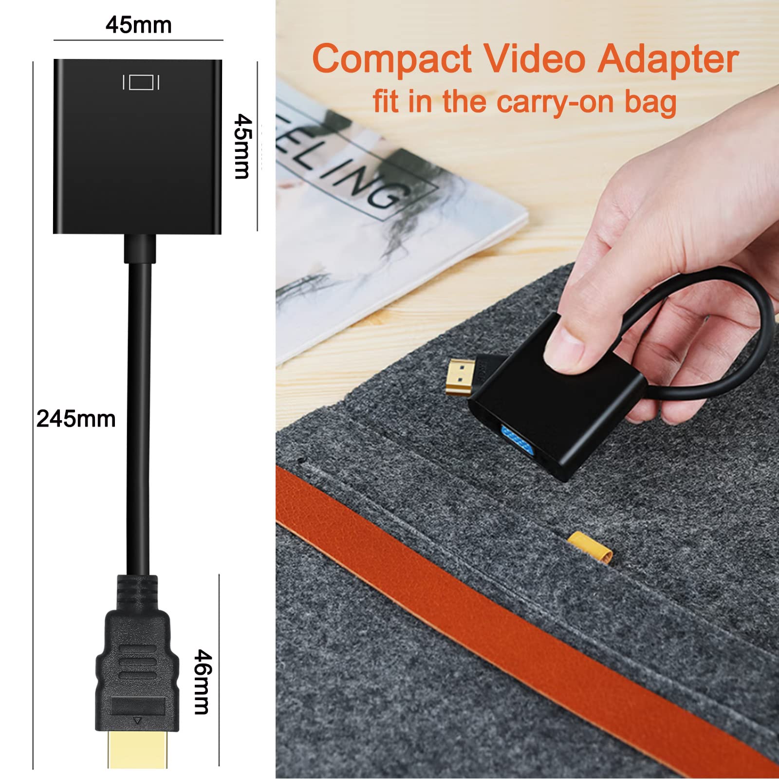 Dtech Hdmi To Vga Adapter Cable For Computer Monitor Pc Tv 1080P Hd Video (Male Hdmi Input To Vga Output Female Connector)