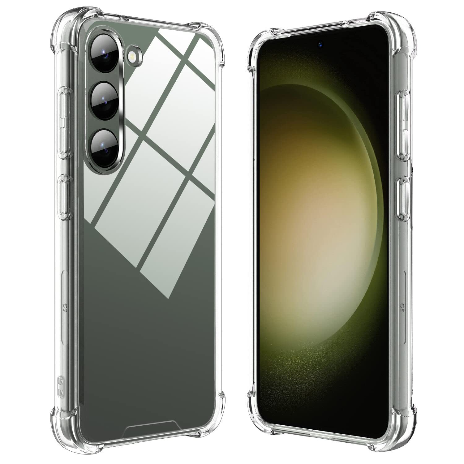 Kiomy Clear Case For Samsung Galaxy S23, Shockproof Bumper Protective Cover Hard Pc Back + Flexible Tpu Raised Bezel Hybrid Desi