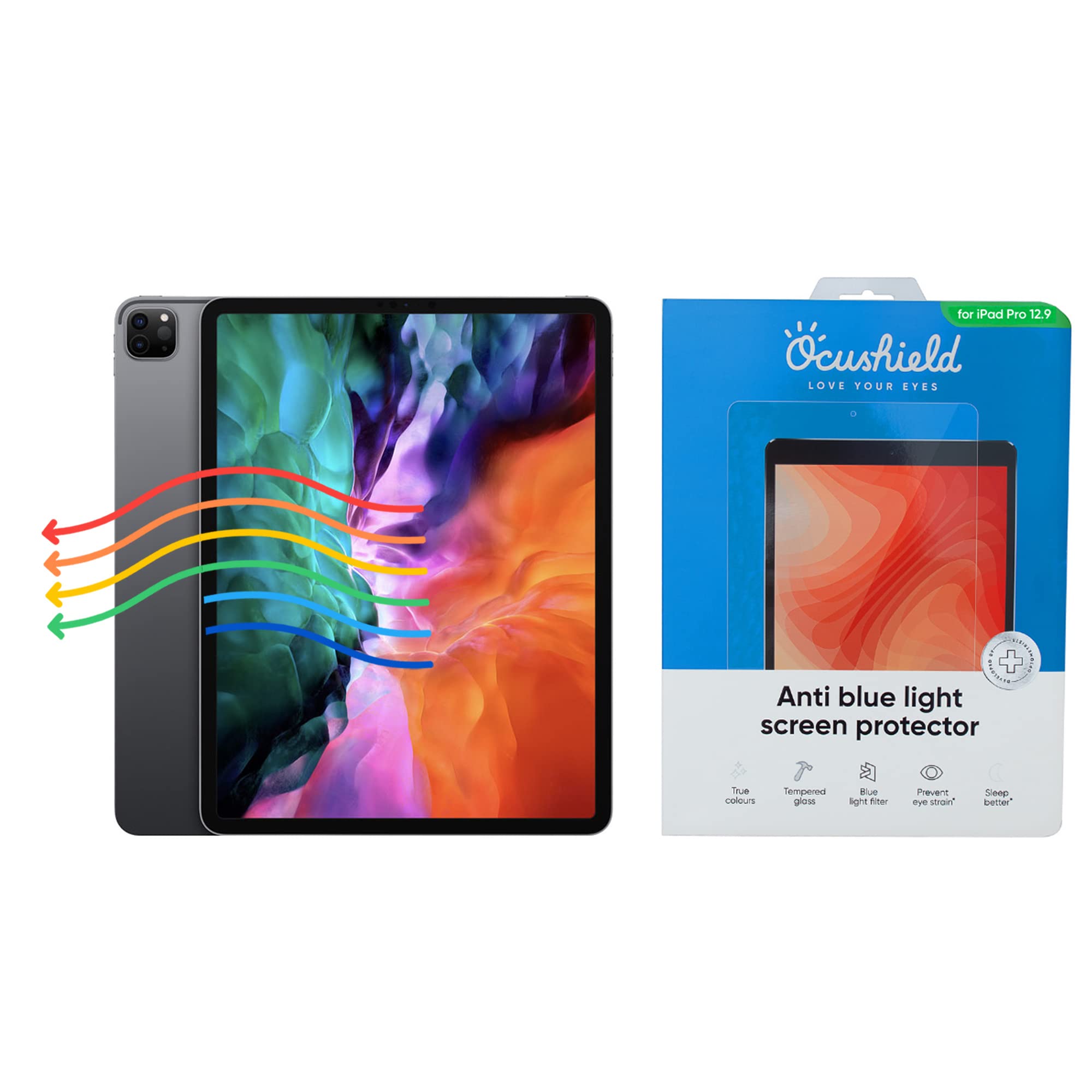 Ocushield Anti Blue Light Screen Protector For Apple Ipad Pro 12.9'' (2018 2022)   Blue Light Filter For Ipad   Eye Protection  