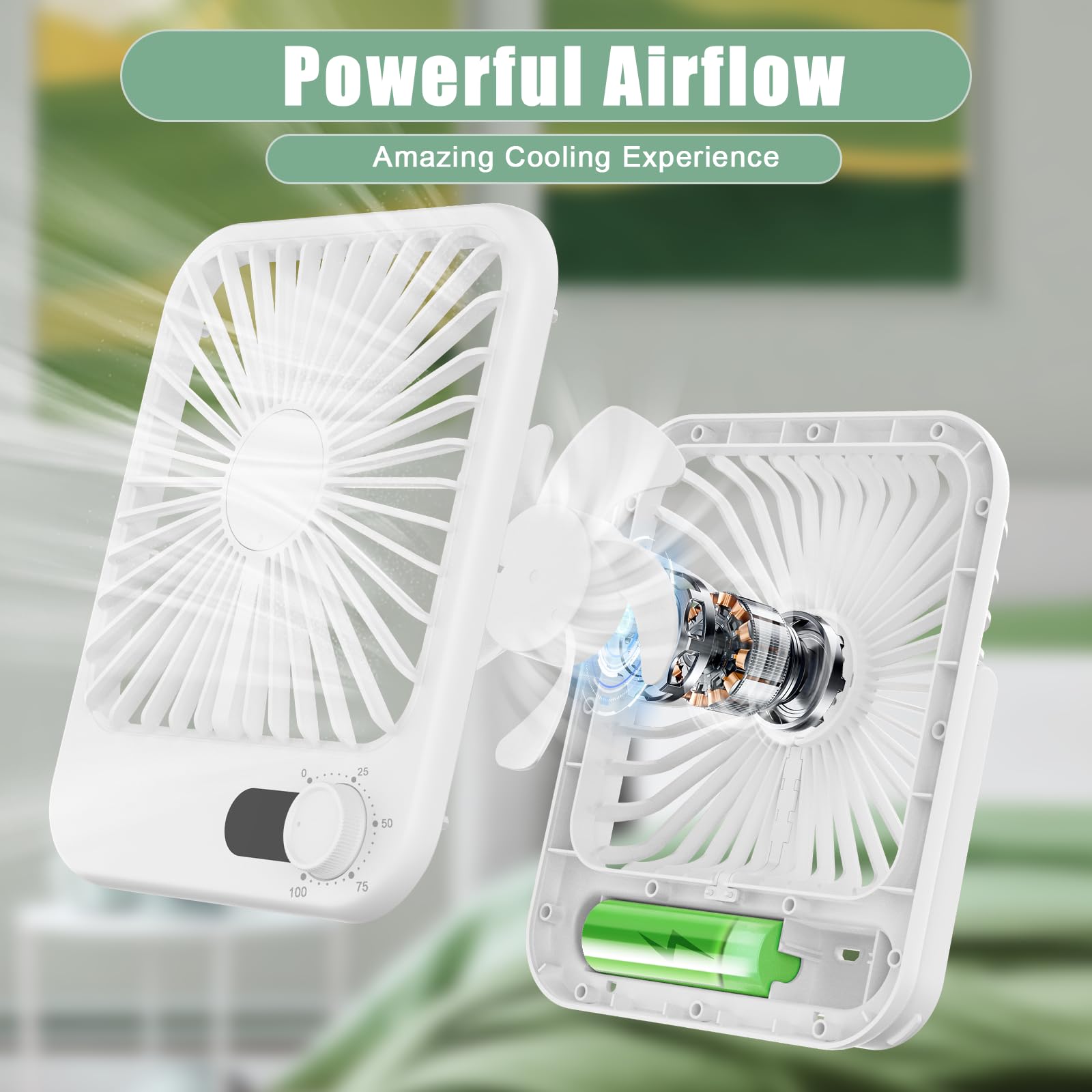 Cooperwin Portable Fan Rechargeable, Battery Operated Usb Fan With 100 Speed Wind Knob, 180Tilt Small Travel Fan For Sleeping Wi