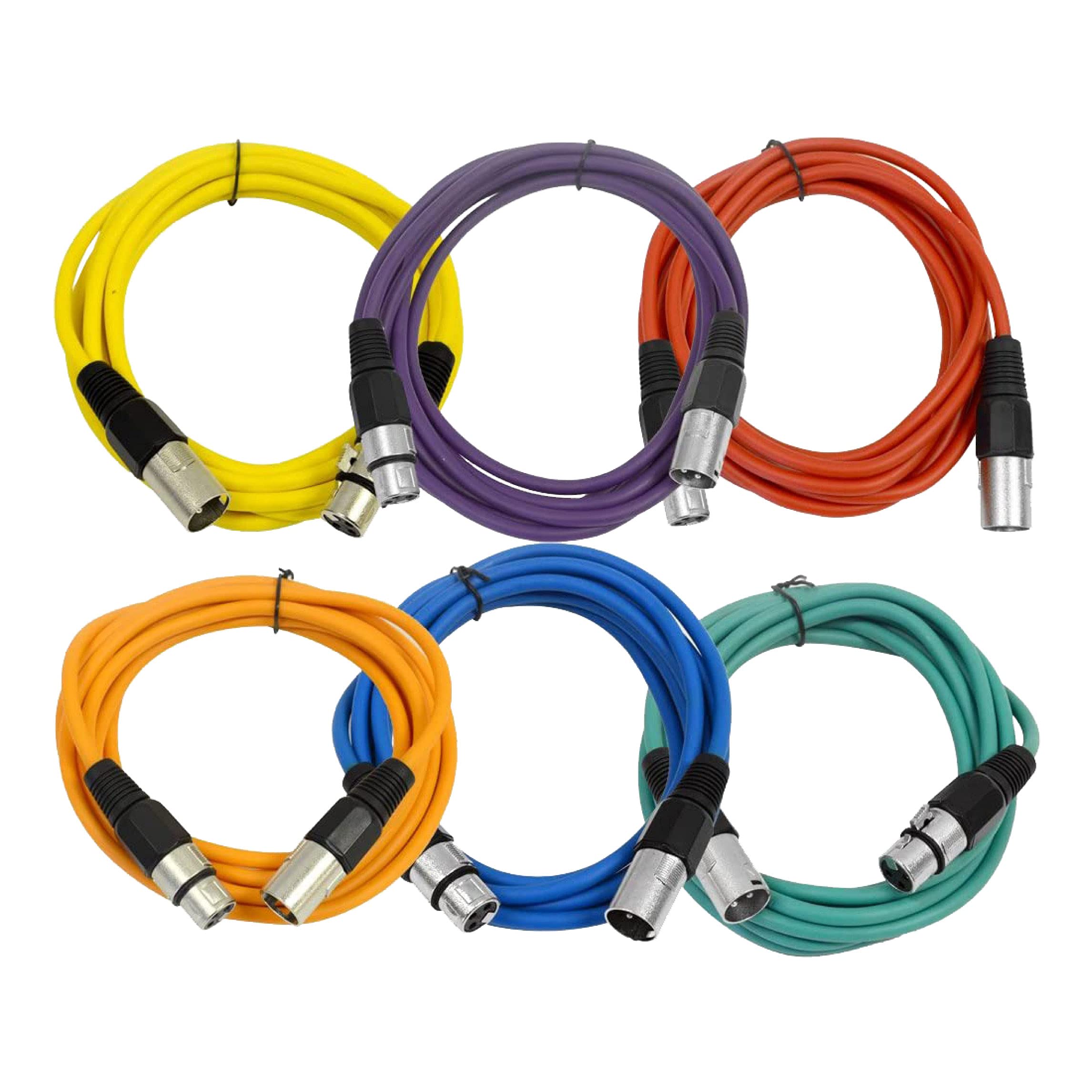 Seismic Audio Speakers 10 Foot Xlr Patch Cables, Male To Female, Multiple Colors, Pack Of 6