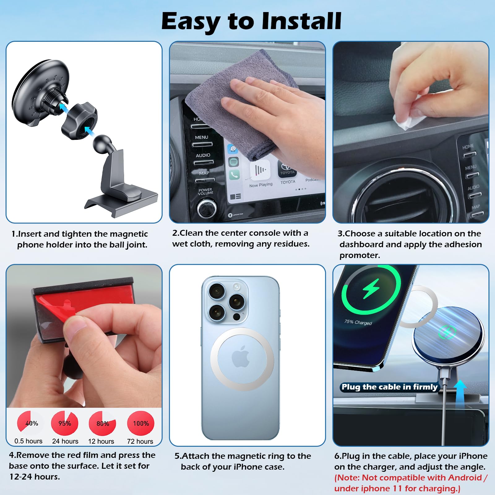 Kaishengyuan Wirless Charger Magnetic Phone Holder For Toyota Tacoma 2016-2023, 3Rd Gen Tacoma Dashboard Clip Cell Phone Cradles