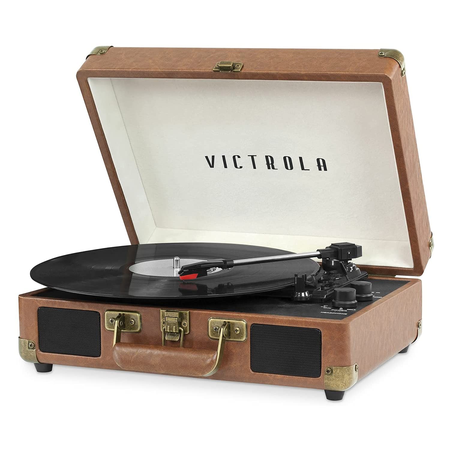 Victrola Vintage 3 Speed Bluetooth Portable Suitcase Record Player With Built In Speakers | Upgraded Turntable Audio Sound|Brown