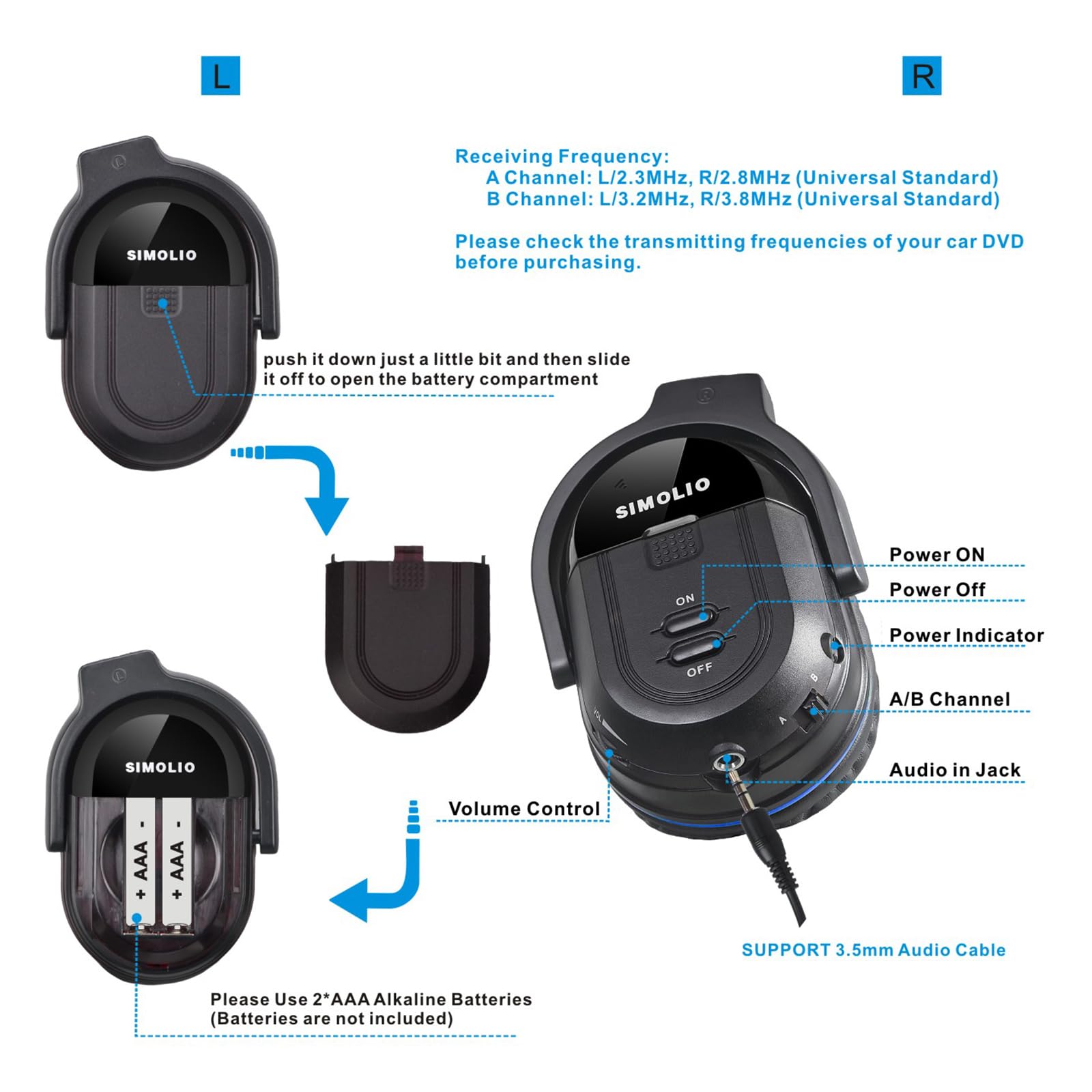 Simolio 4 Pack Ir Headphones For Car Dvd, Wireless Headphone For Tv, Outdoor Movie, Dual Channel Infrared Headphone For Uconnect