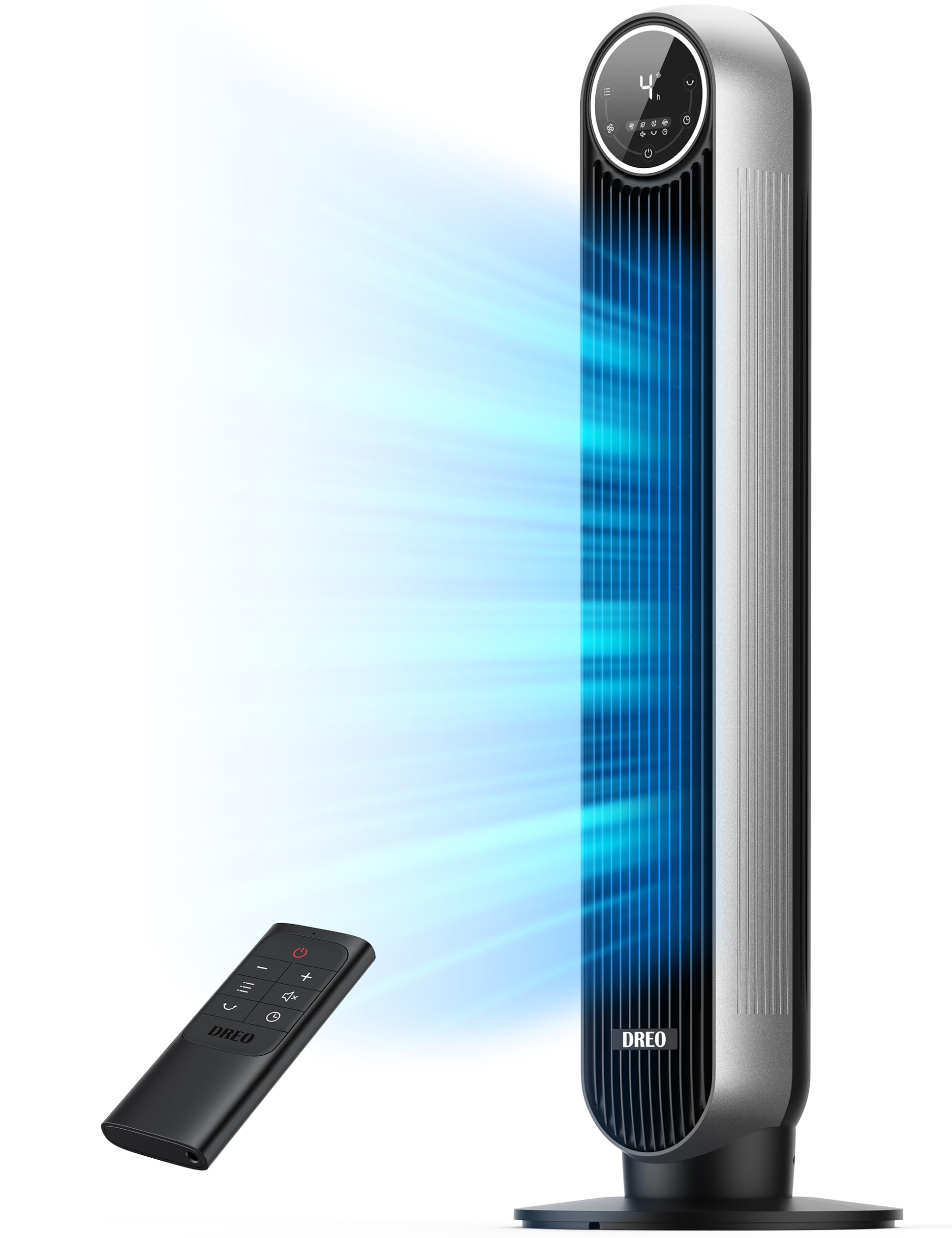 Dreo Tower Fan For Bedroom, 25Ft/S Velocity Quiet Floor Fan, 90� Oscillating Fans For Indoors With 4 Speeds, 4 Modes, 8H Timer, Standing Fans, Bladeless Fan, Silver, Nomad One (Dr Htf007)