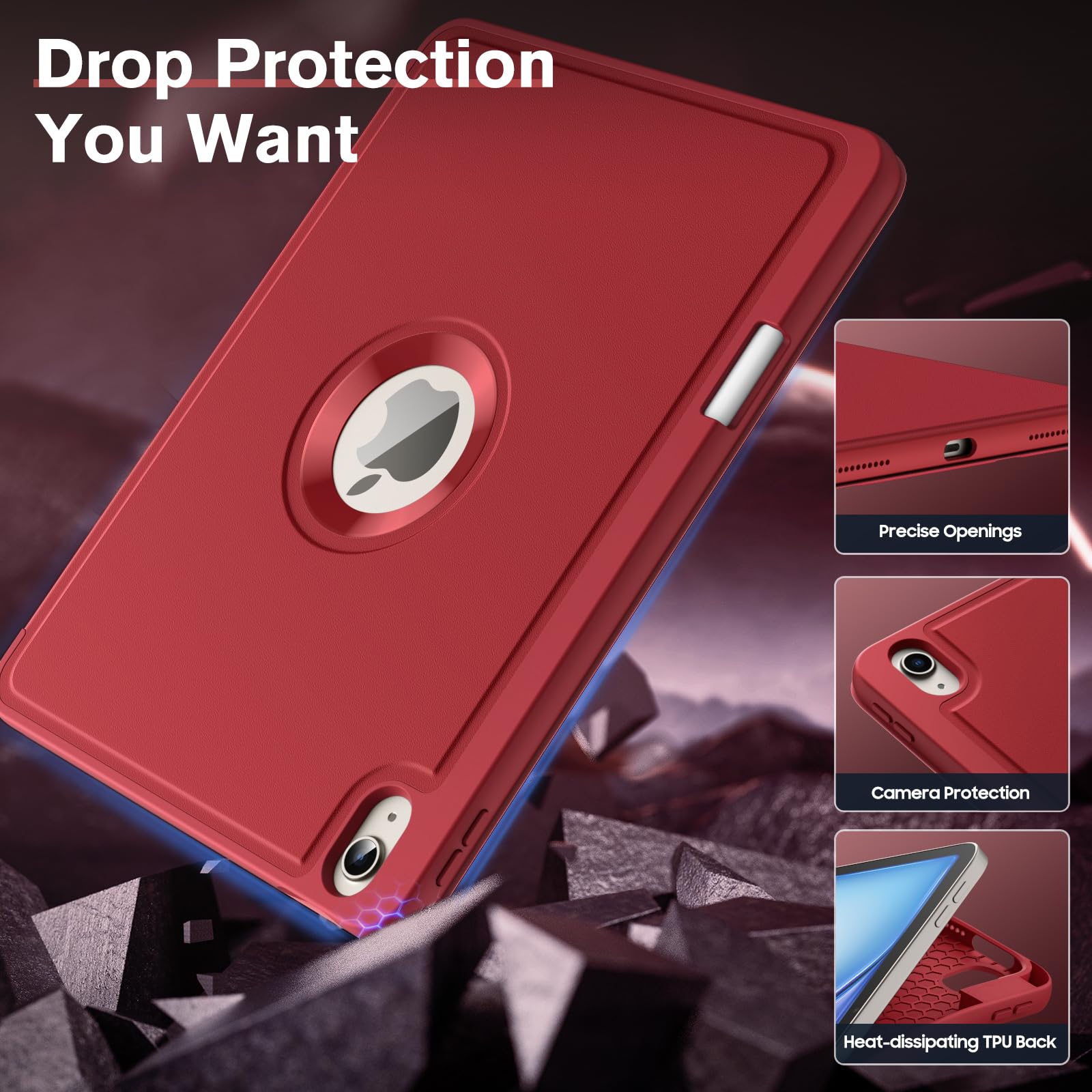 MoKo for iPad Air 11 Inch Case (M2) 2024, iPad Air 6th Generation Case/iPad Air 5th/4th Gen 2022/2020 with Pencil Holder, Smart Trifold Protective iPad Case, Hollow Logo/Auto Wake/Sleep, Red