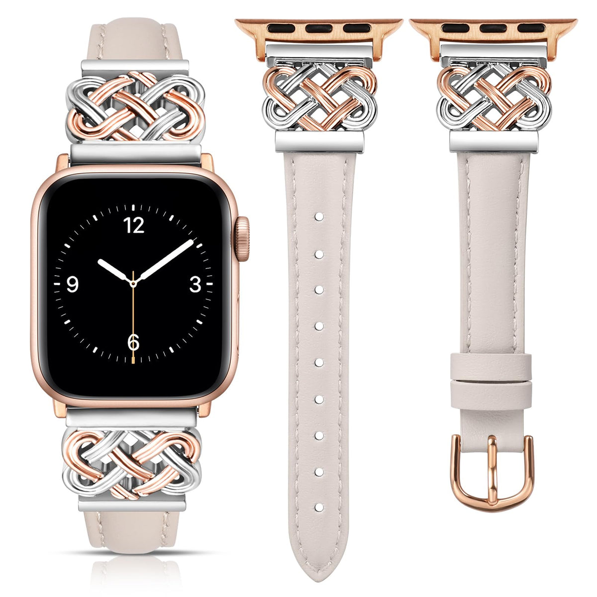 Toyouths Leather Band Compatible With Apple Watch Bands Women 42/44/45/46/49Mm Slim Thin Strap With Designer Interlock Knot For