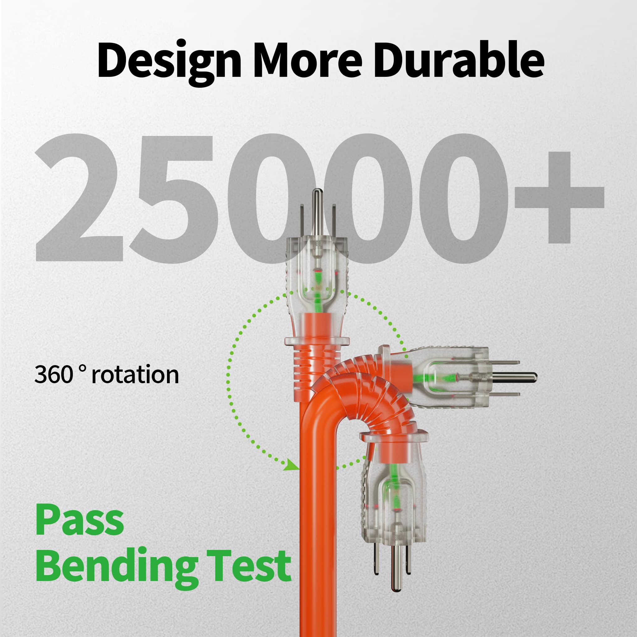 Powgrn 50 Ft 12/3 Outdoor Extension Cord Waterproof Heavy Duty With Lighted Indicator End 12 Gauge 3 Prong, Flexible Cold Resist