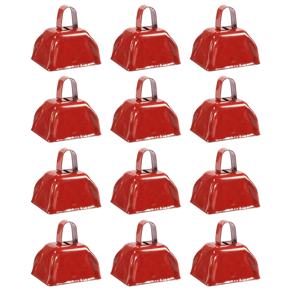 Blue Panda 12 Pack 3 Inch Cowbells With Handle, Red Hand Percussion Cow Bells Noise Makers For Sporting Events, School Celebrations, Sports Parties, Football Games Noise Makers