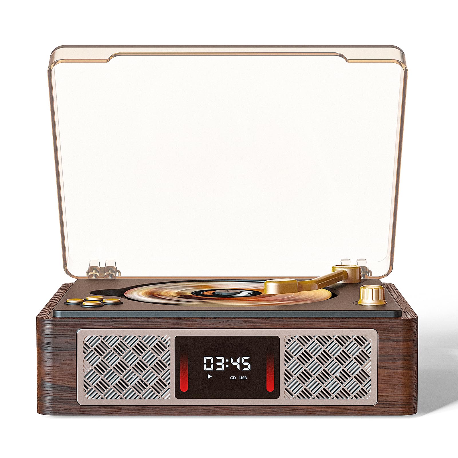 Retro CD Player with 3.5 mm Stereo Amplifier, Desktop CD Player Bluetooth for Home, Built-in Speakers/Headphone Jack/AUX/USB/LCD