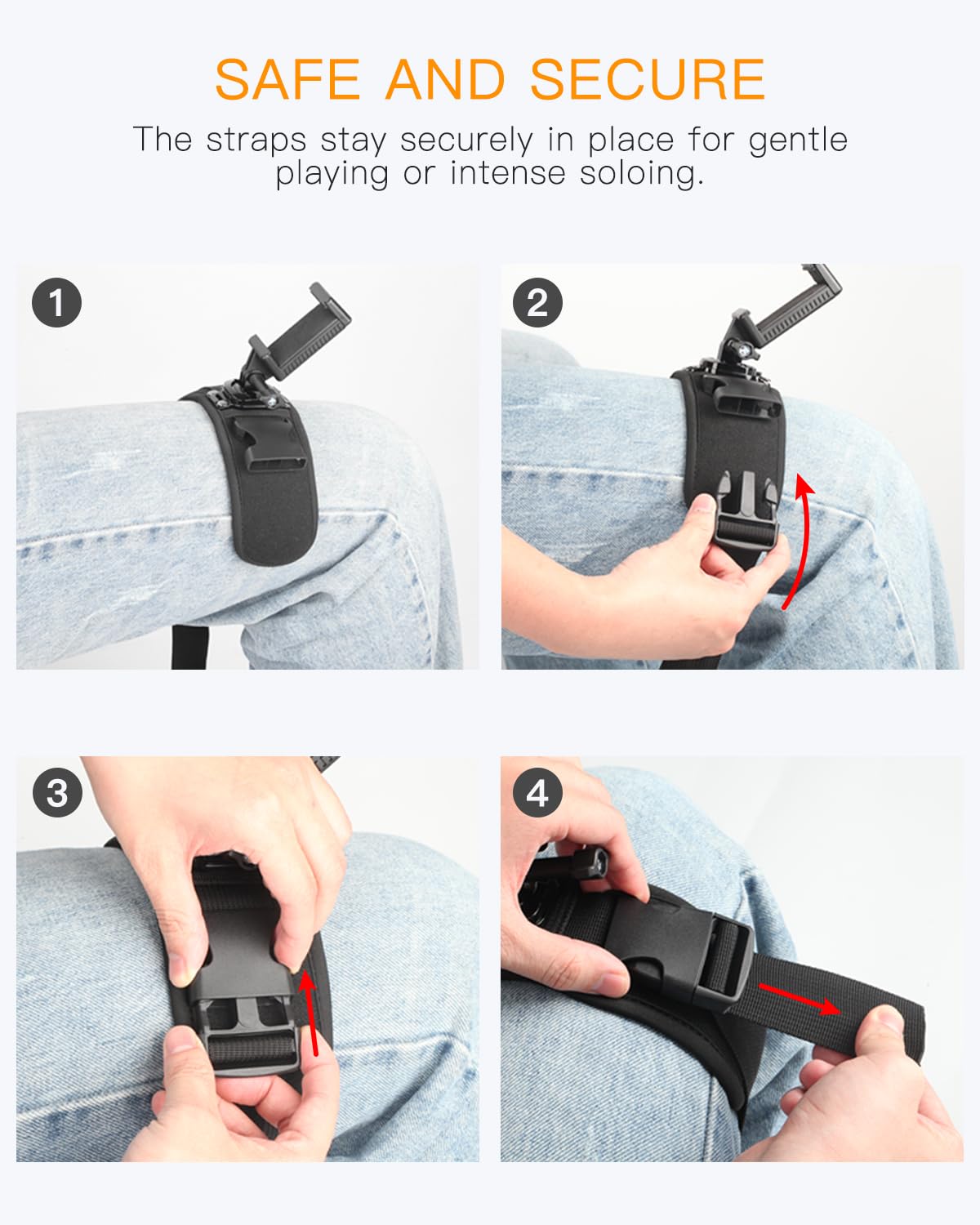 Jishahs Guitar Phone Holder Mount   Phone Strap For Guitar Players   Natural Thigh Positioning   Adjustable Angle   Compatible W