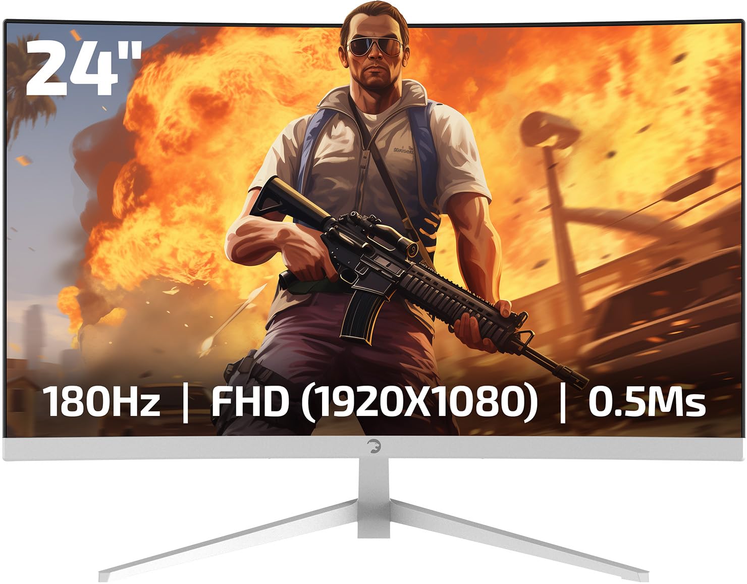 GAMEPOWER T40 23.6 Inch Curved White Gaming Monitor, 180Hz 1080p Display, 0.5ms Response Time, VA Panel, AMD FreeSync, HDR Suppo
